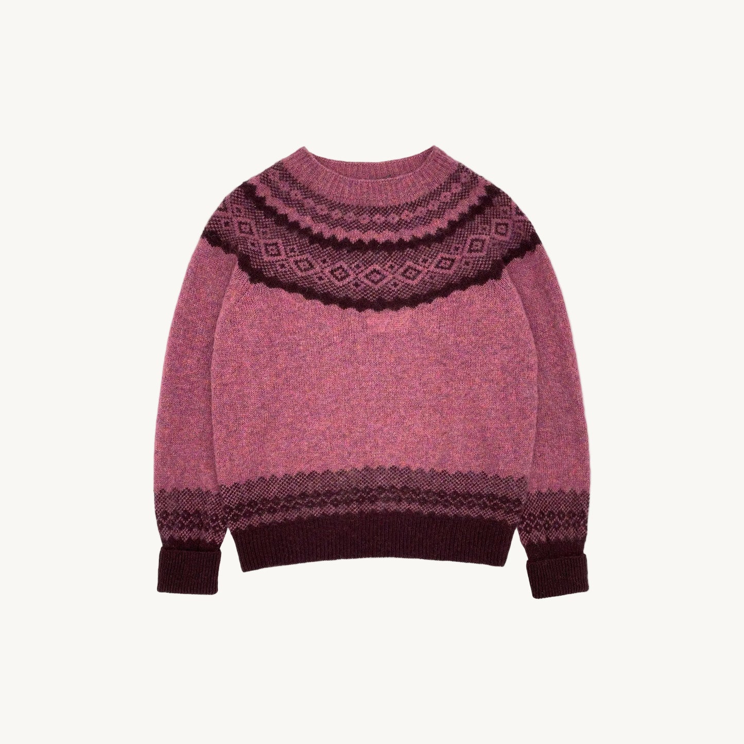 Flatbed Photograph of Borealis Sweater in Zinnia by Bosie Knitwear.