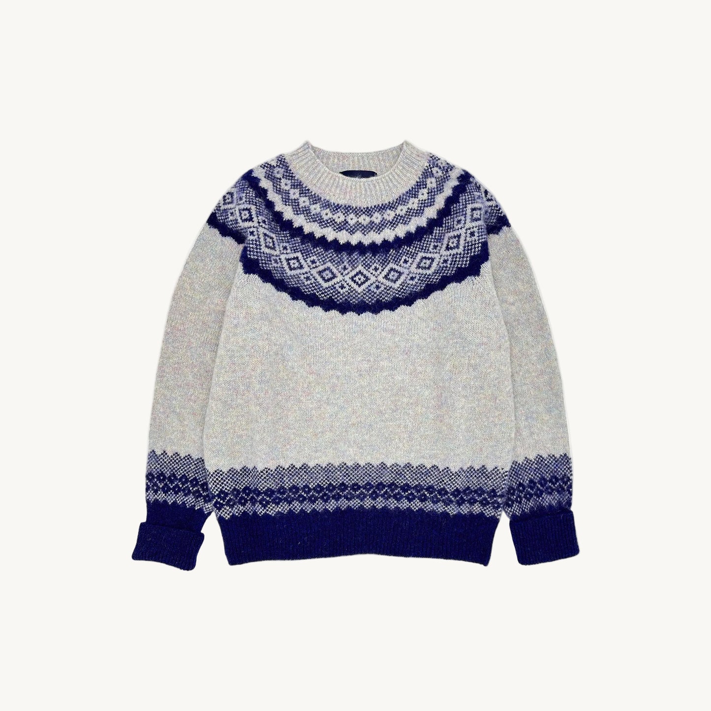 Flatbed Photograph of Borealis Sweater in Ugie Pearl by Bosie Knitwear