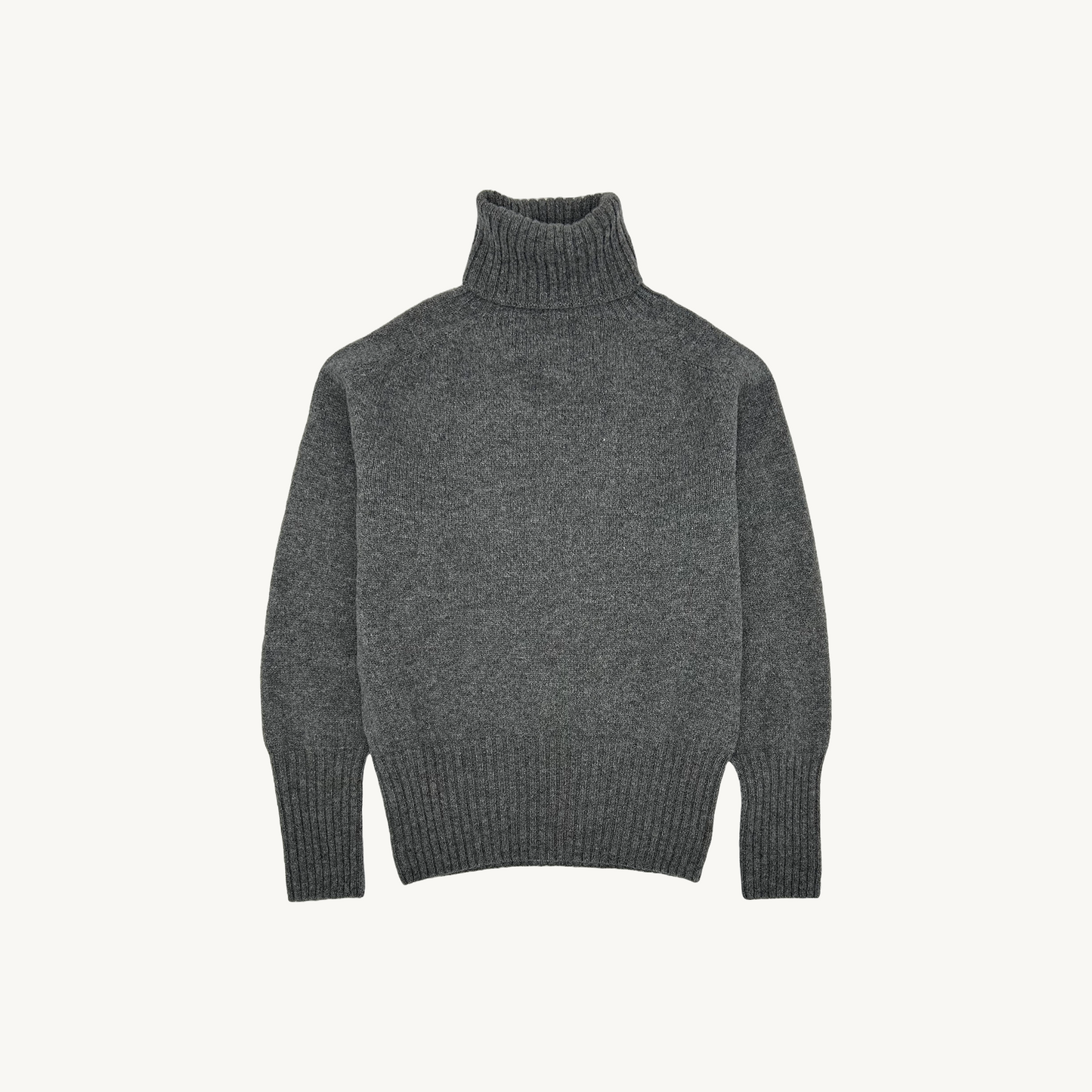 Flatbed photograph of a Bosie Knitwear Geelong Polo Neck Womens Jumper in colour Derby Grey.