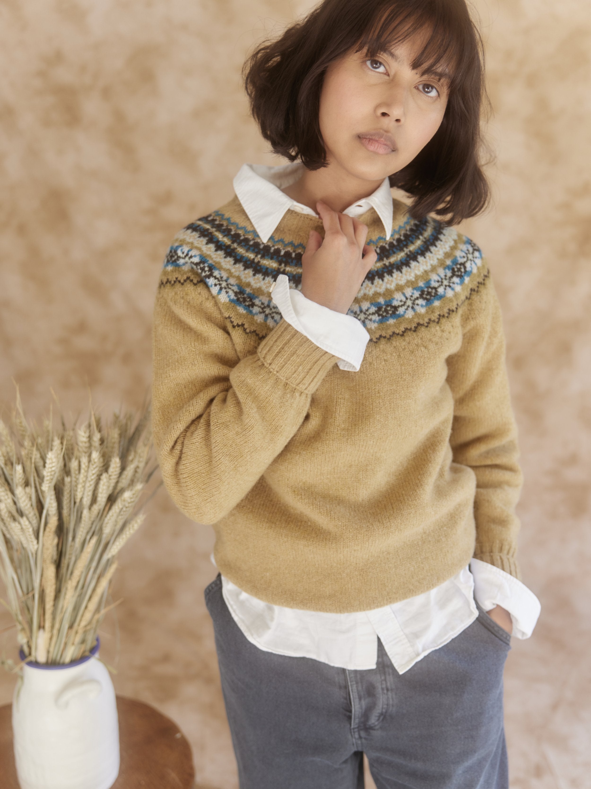 An image of West Coast Yoke Fair Isle Women's Sweater - Autumn Crisp Gold - Autumn Crisp Gol...