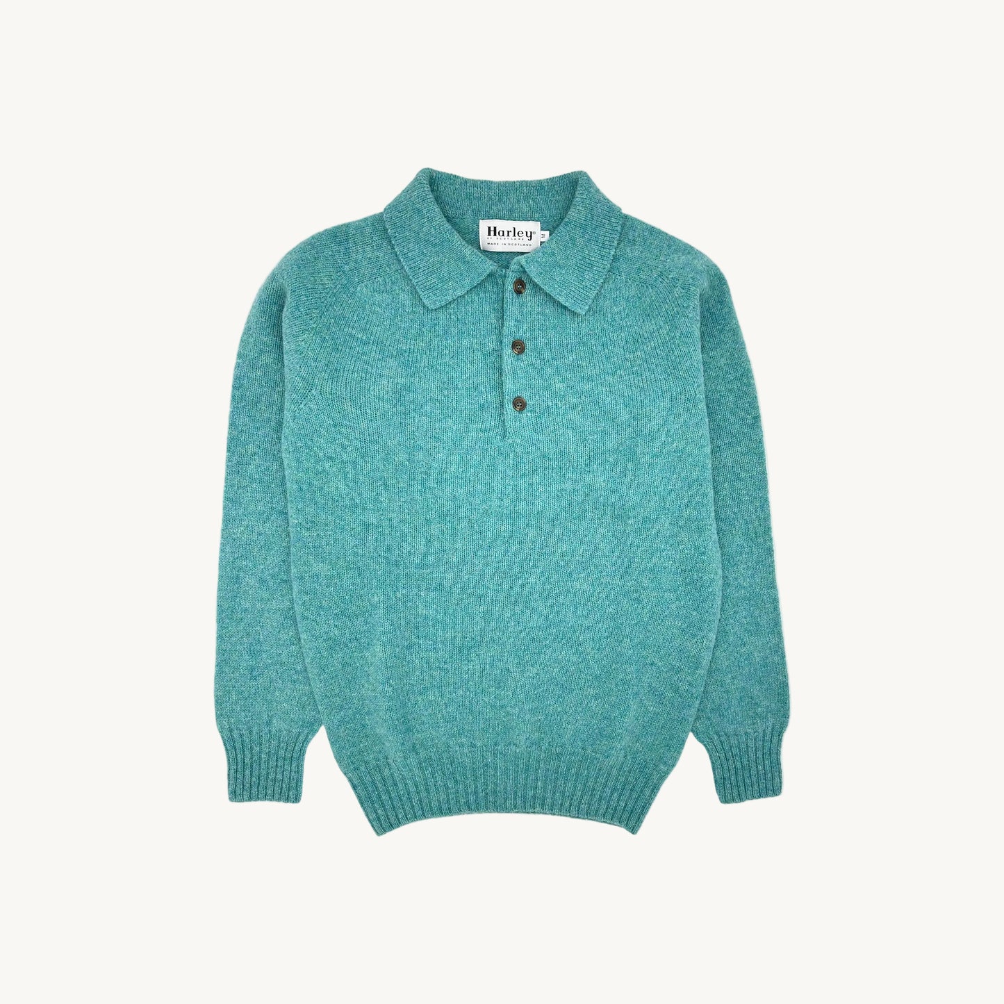 Flatbed photograph of harley of scotland mens shetland eton collar sweater in Marble Gemstone Blue.