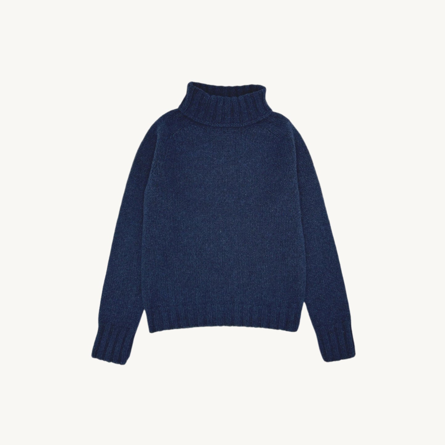 Flatbed Photograph of a women's Big Softy cosmos navy chunky geelong polo neck sweater jumper