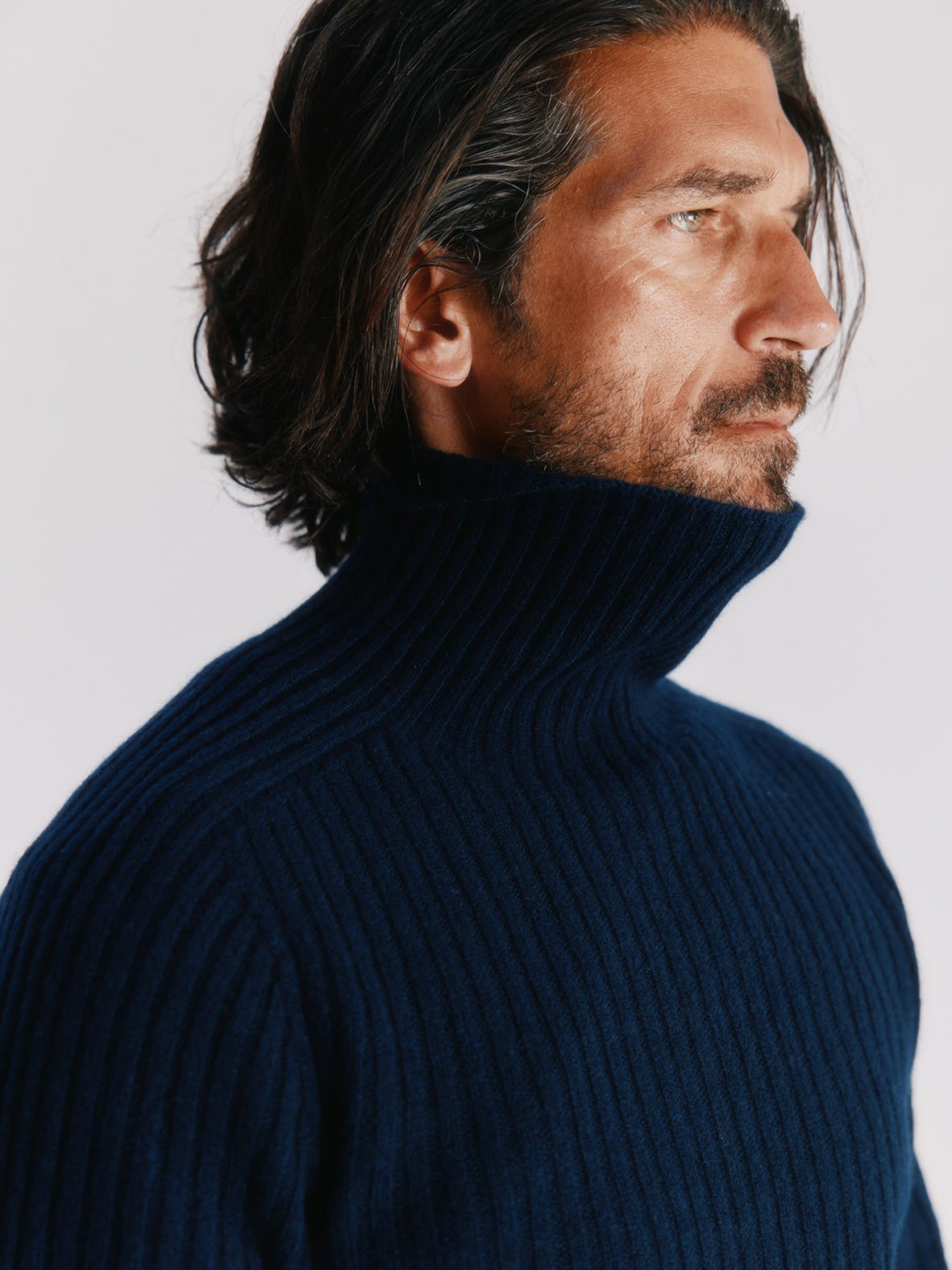 An image of Blue Mogganer Diver Ribbed Polo Neck Geelong Sweater - Navy - Navy / XL