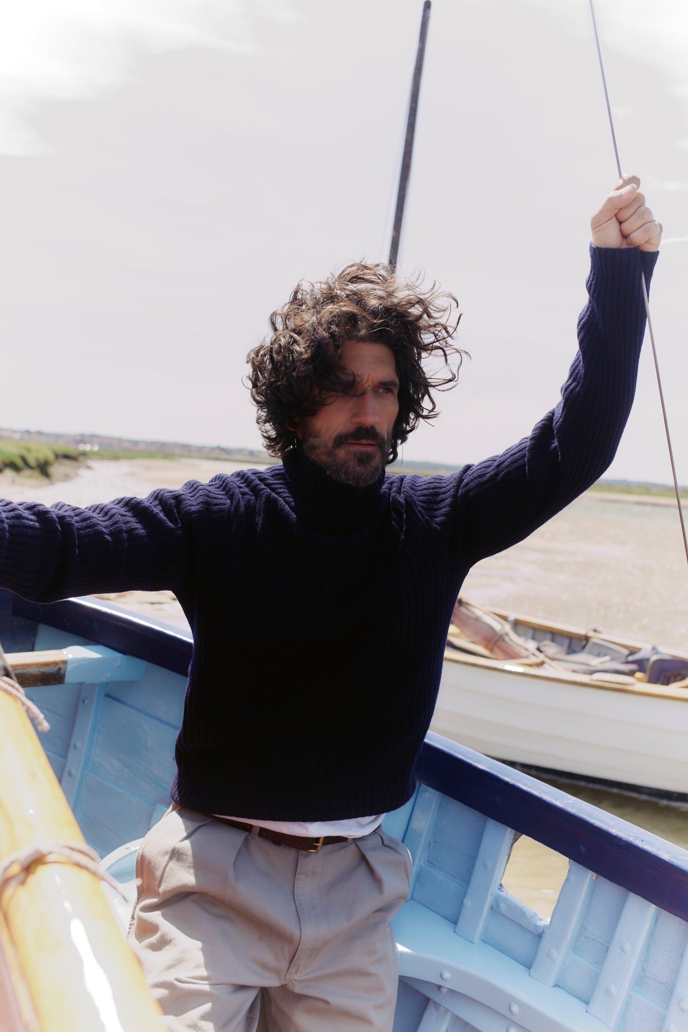 Blue Mogganer Diver Ribbed Polo Neck Geelong Sweater Navy