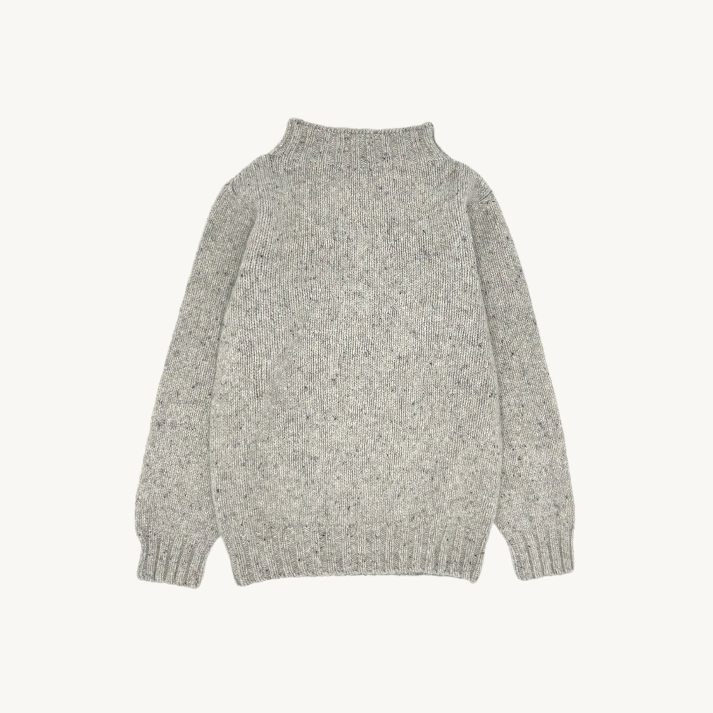 Flatbed Photograph of a Blue Mogganer Lighthouse Chunky Glenugie Nep Sweater in Mull Natural by Bosie Knitwear