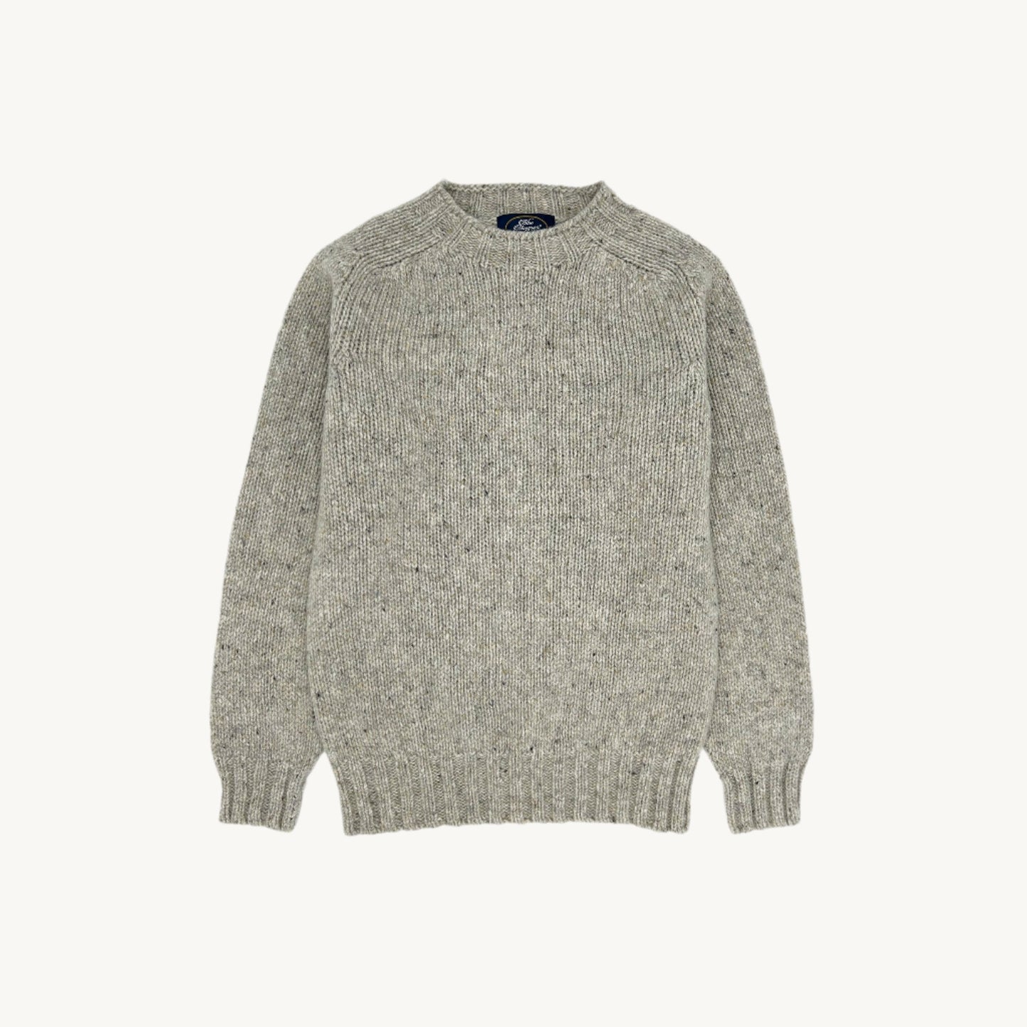 Flatbed Photograph of a Blue Mogganer Trawlerman Chunky Glenugie Nep Sweater in Natural by Bosie Knitwear