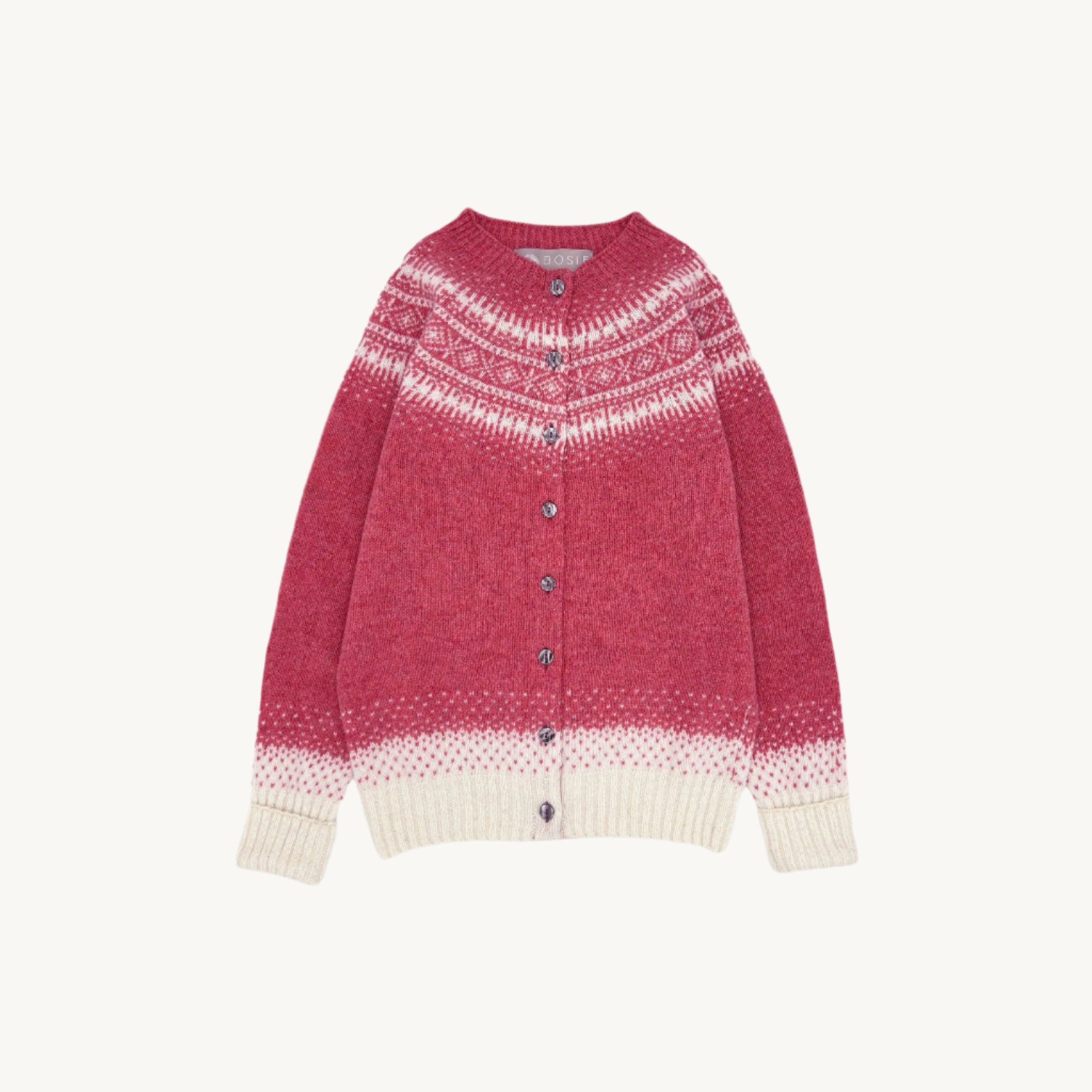 An image of Fall Yoke Fair Isle Women's Cardigan - Rosebud PInk - Rosebud Pink / M