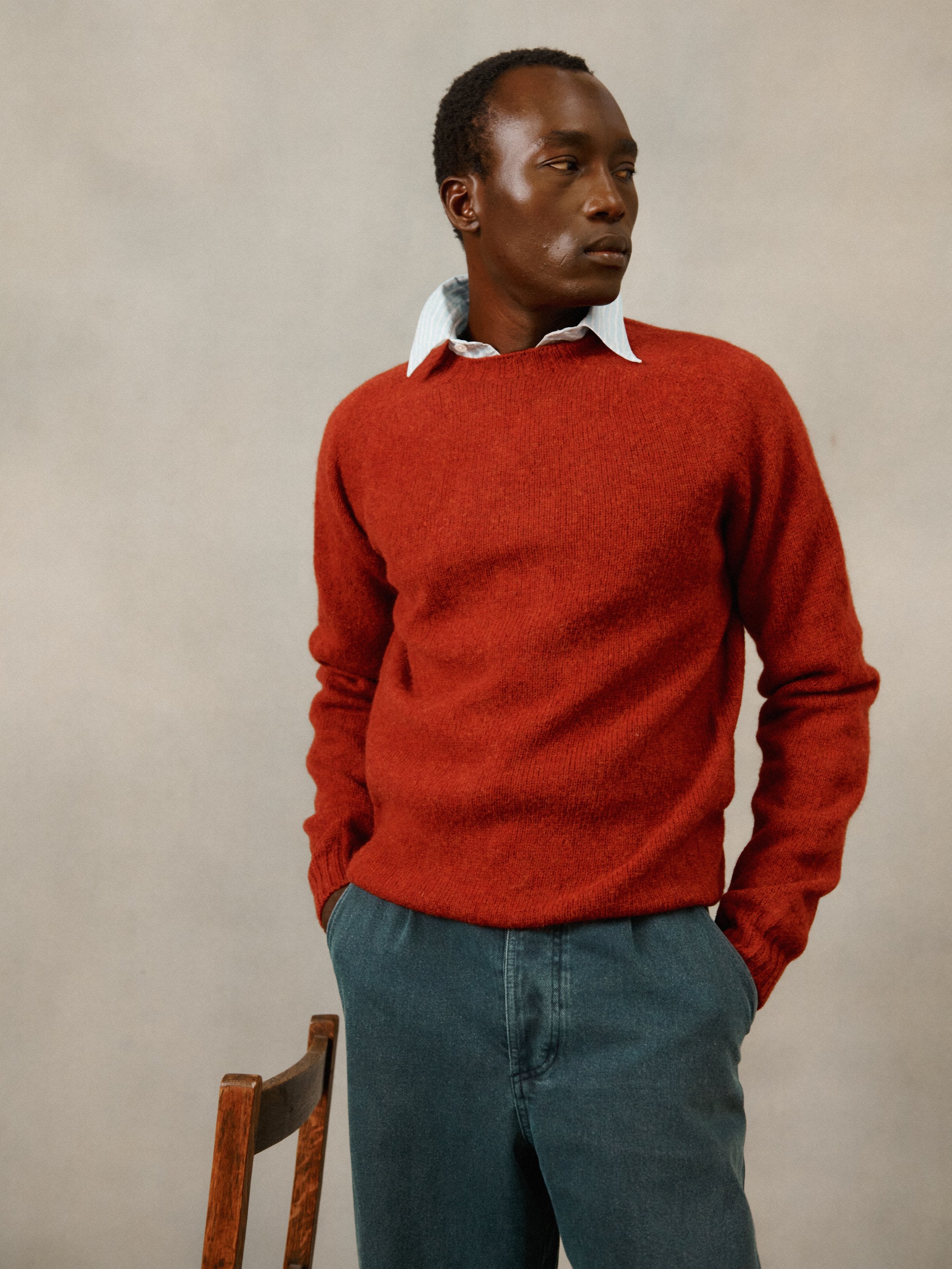 Harley of Scotland Mens Seamless Saddle Shoulder Shetland Sweater Bl