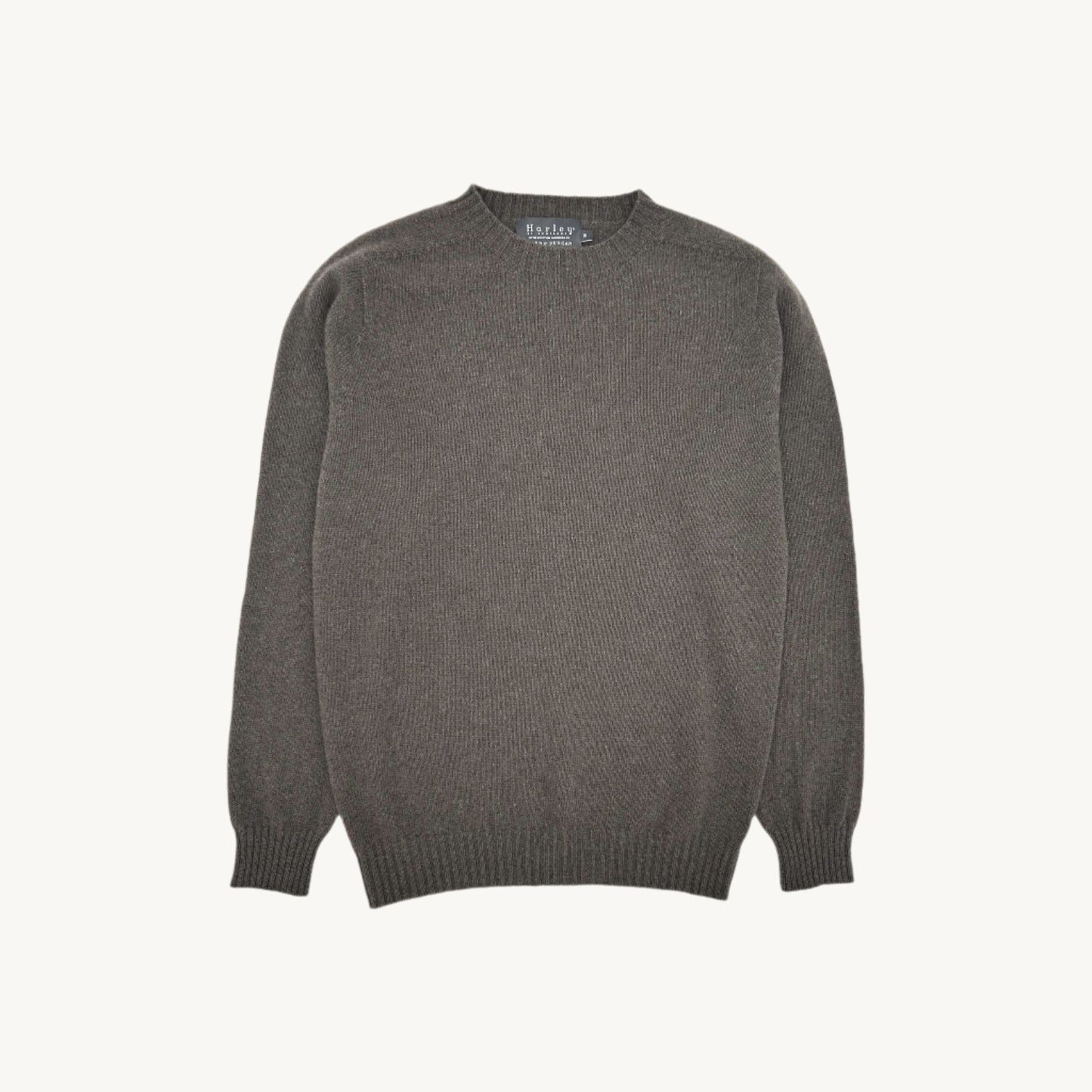 Flatbed photograph of a Harley Todd and Duncan Cashmere Sweater in Ibex / Drab Bronze.