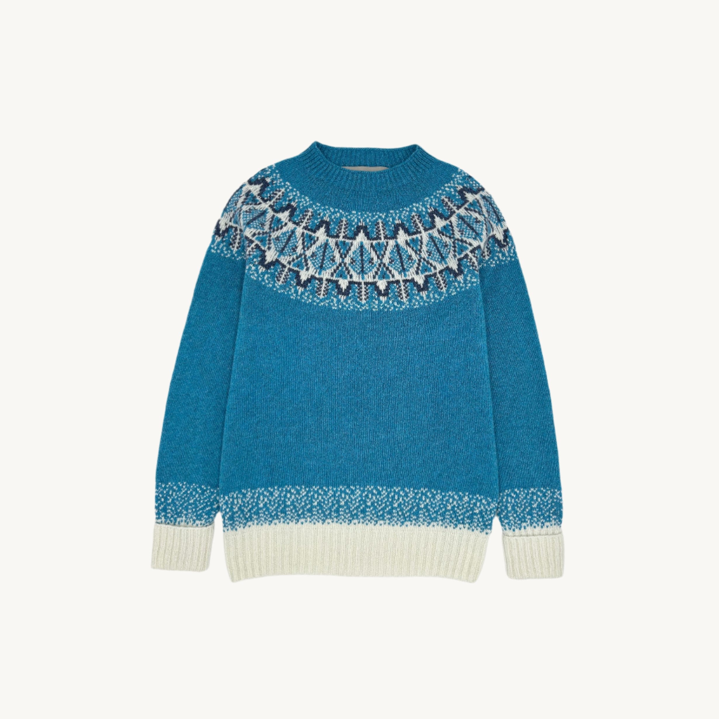 An image of Dendra Fair Isle Geelong Women's Sweater - Utopia Blue - Utopia Blue / L