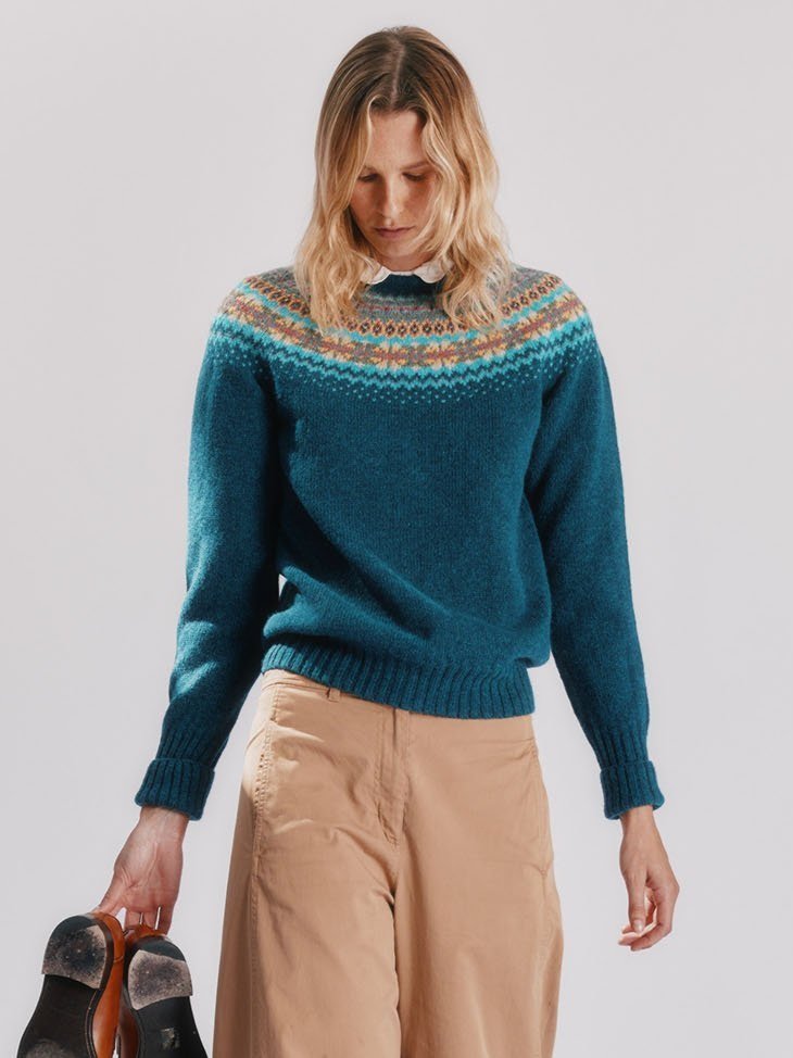 West Coast Yoke Fair Isle Damen Pullover Storm Dark Teal