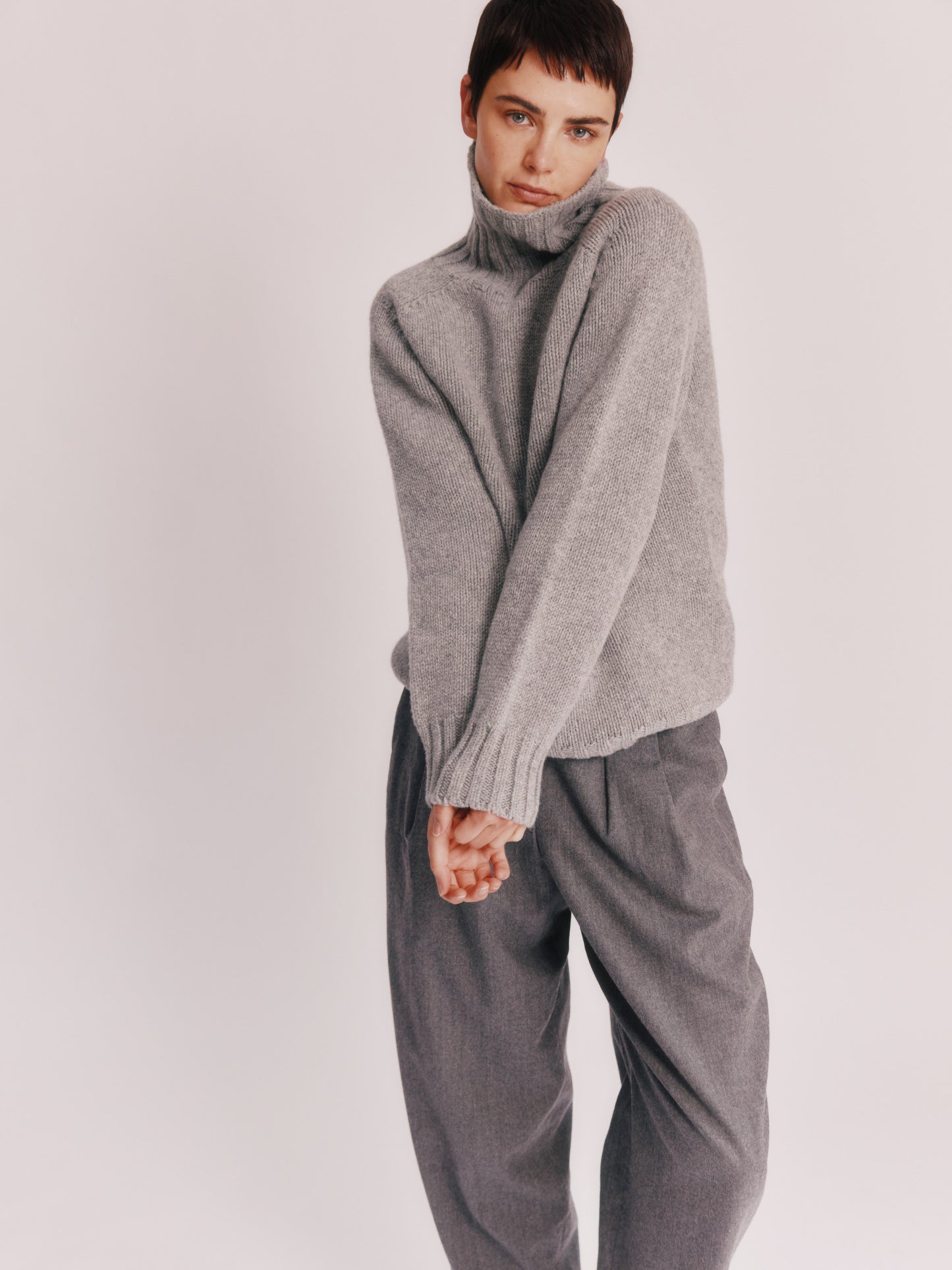 Blue Mogganer Womens Siren Merino Polo Neck Sweater - Flannel Grey