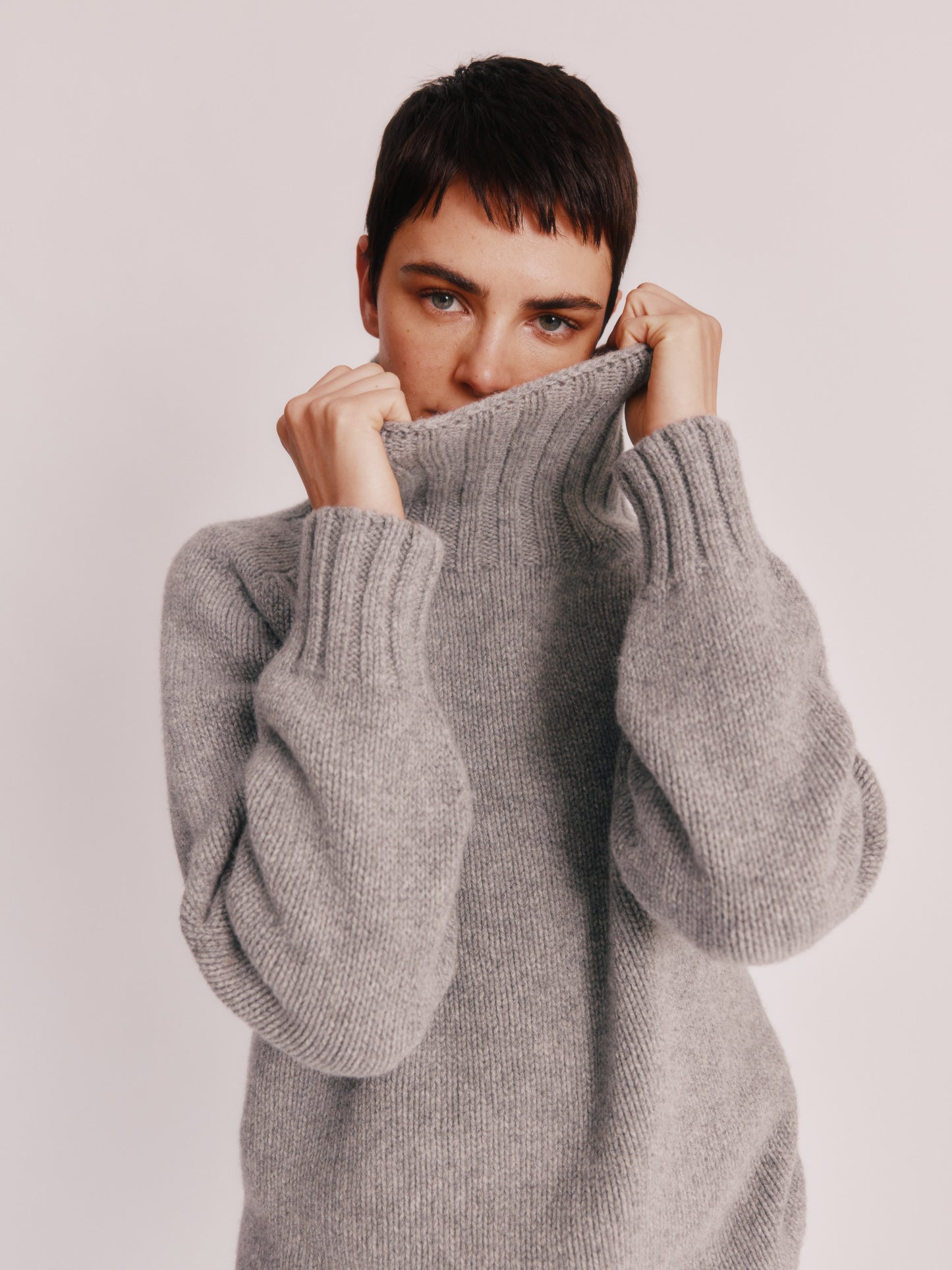 Blue Mogganer Womens Siren Merino Polo Neck Sweater - Flannel Grey