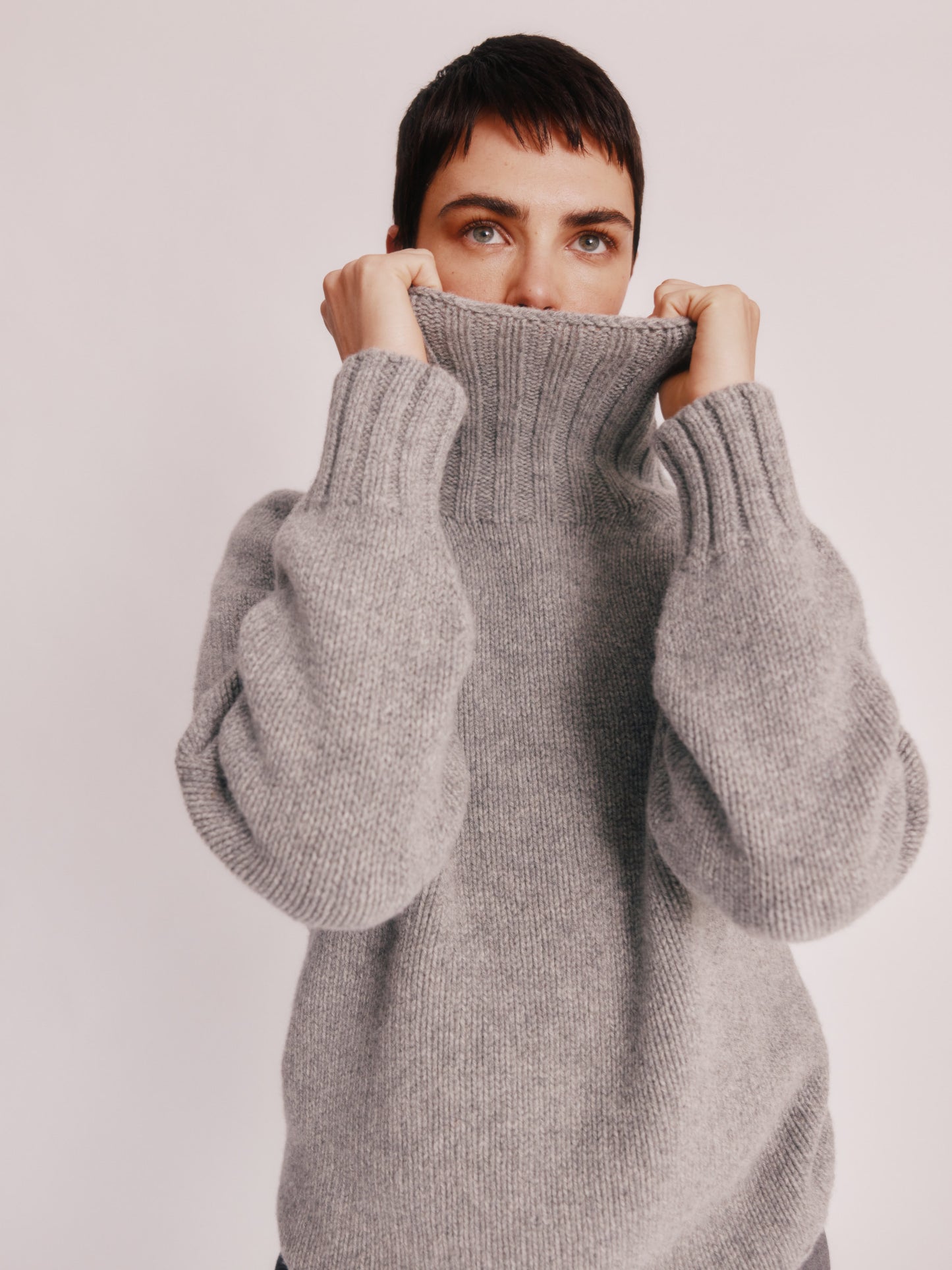 Blue Mogganer Womens Siren Merino Polo Neck Sweater - Flannel Grey