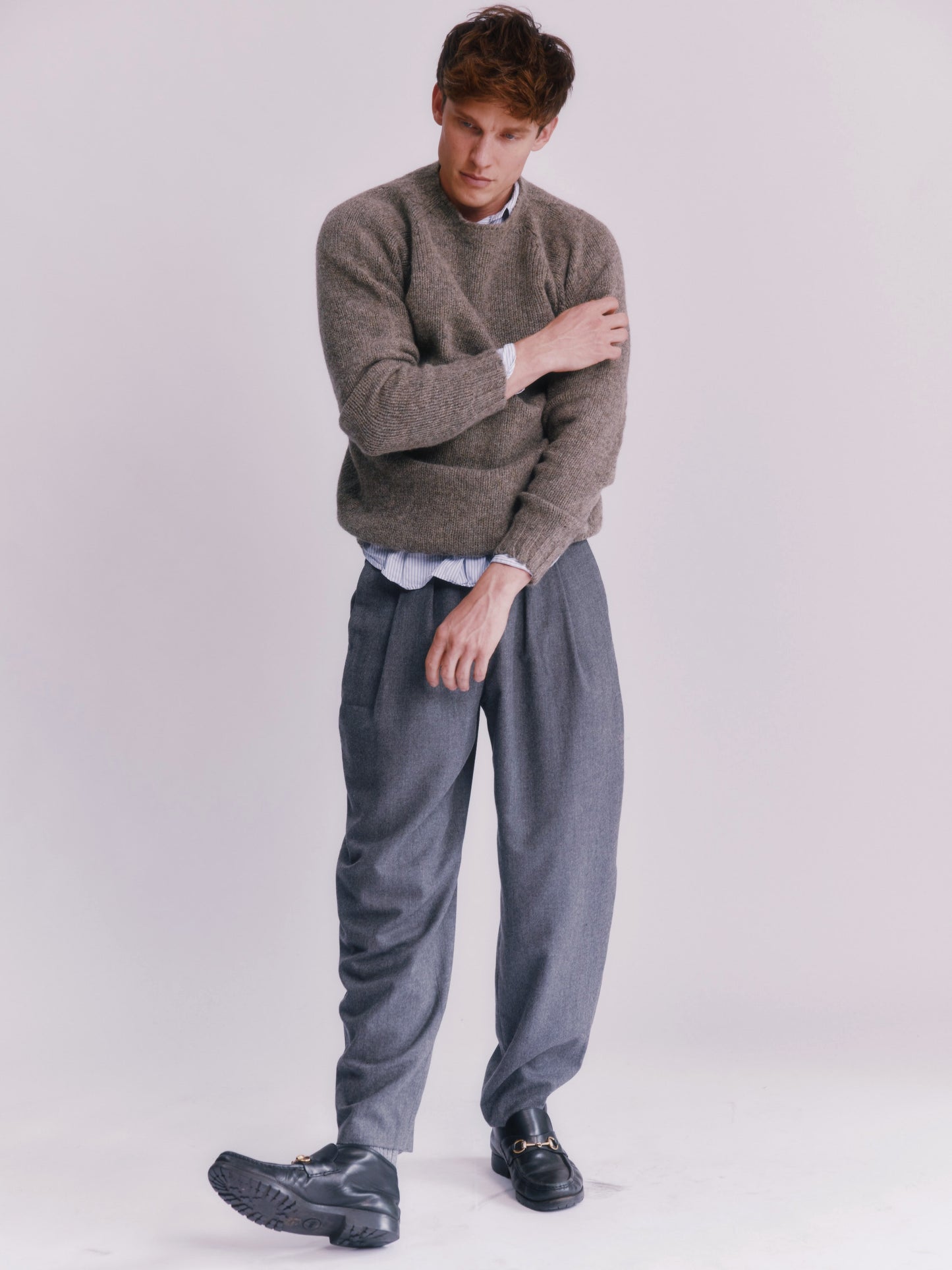 Blue Mogganer North Sea Chunky Seamless Supersoft Shetland Sweater - Oyster Grey