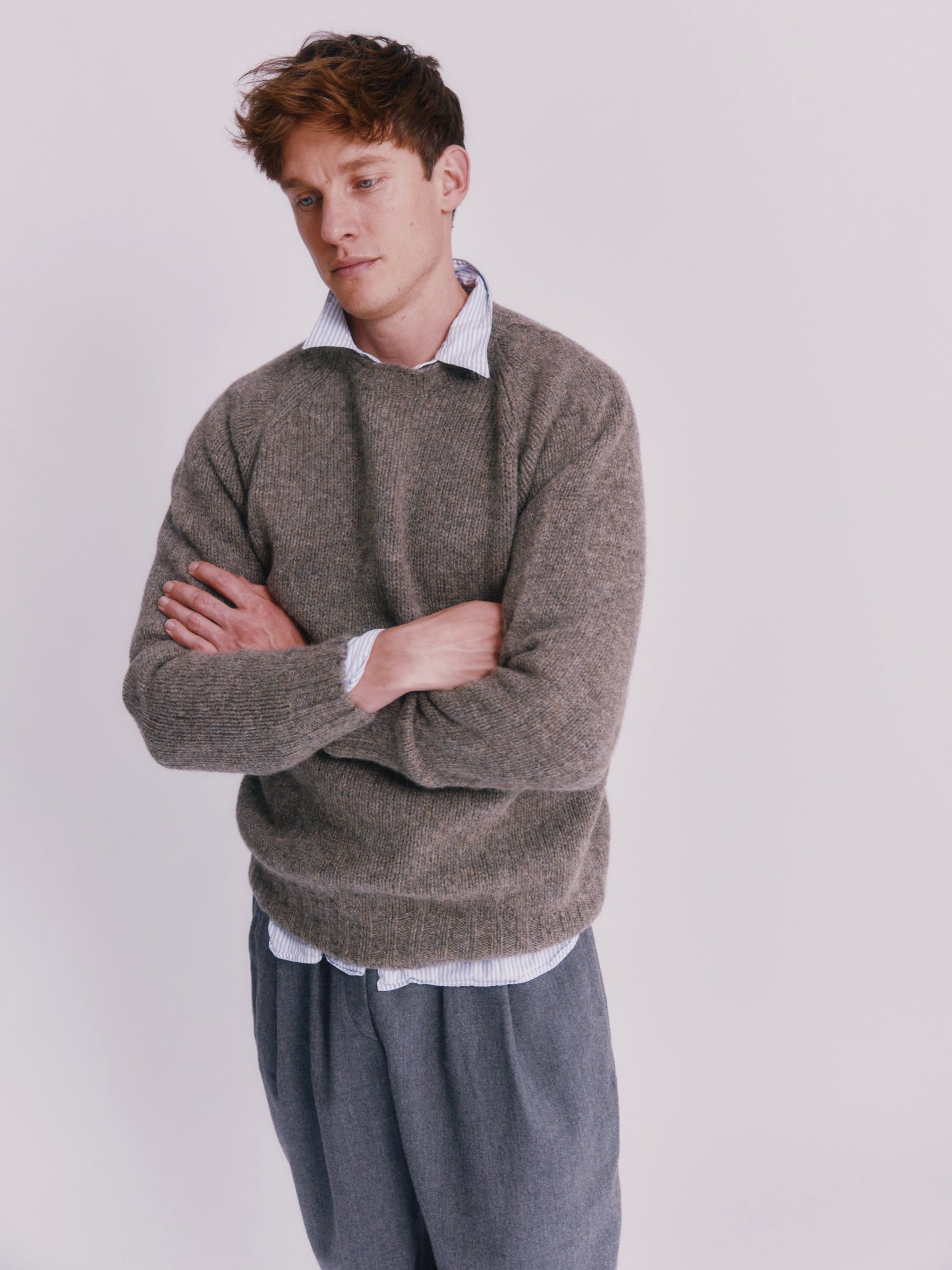 Blue Mogganer North Sea Chunky Seamless Supersoft Shetland Sweater - Oyster Grey