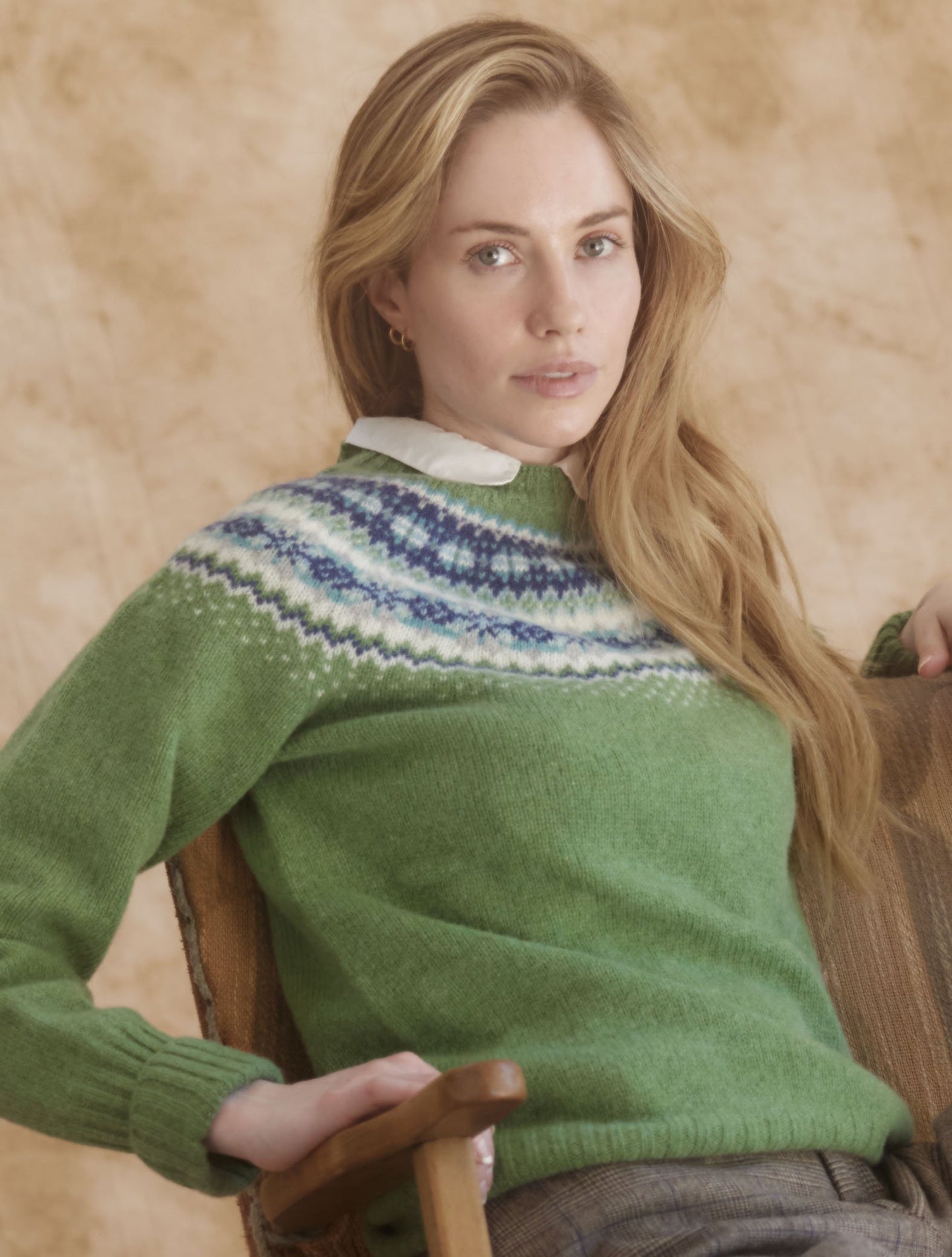 West Coast Yoke Fair Isle Women's Sweater - Crabapple Green