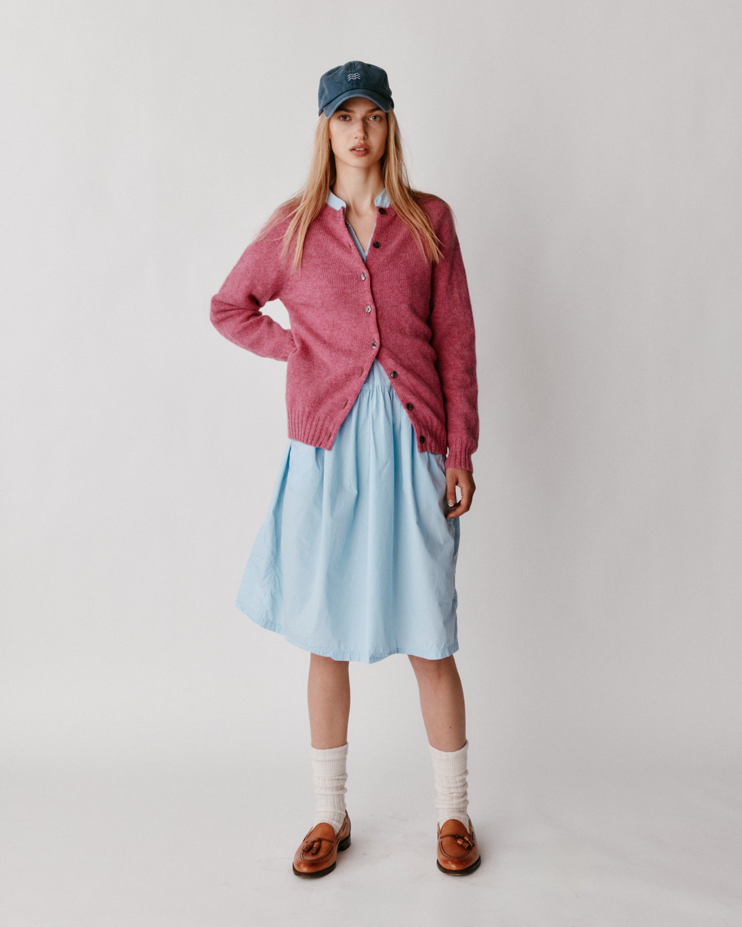 Womens Harley of Scotland Shetland Crew Neck Cardigan - Blush Pink