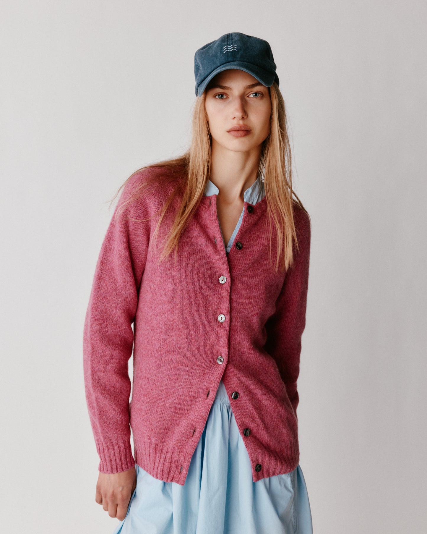 Womens Harley of Scotland Shetland Crew Neck Cardigan - Blush Pink