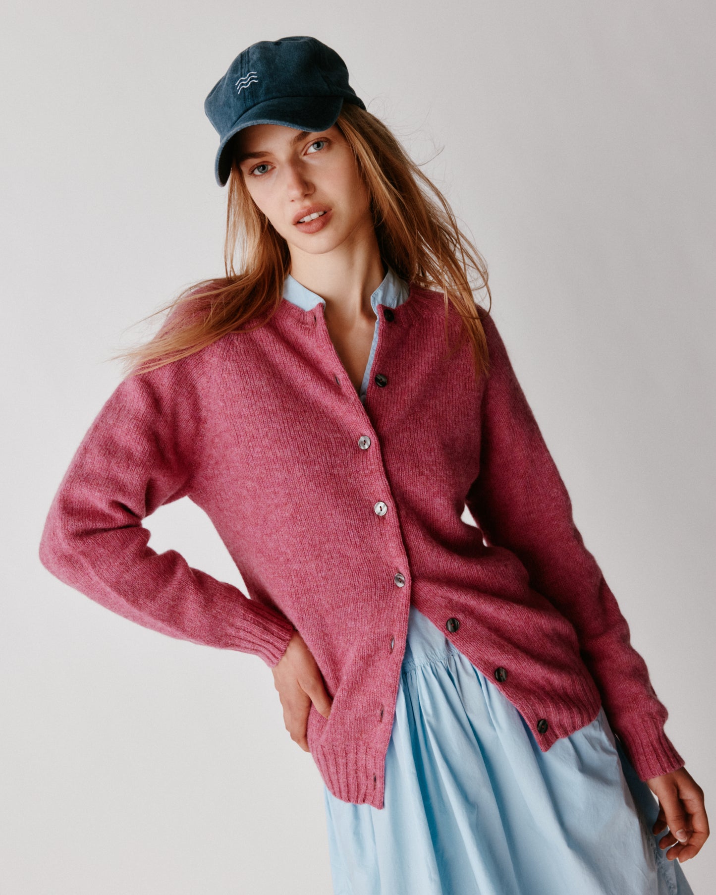 Womens Harley of Scotland Shetland Crew Neck Cardigan - Blush Pink