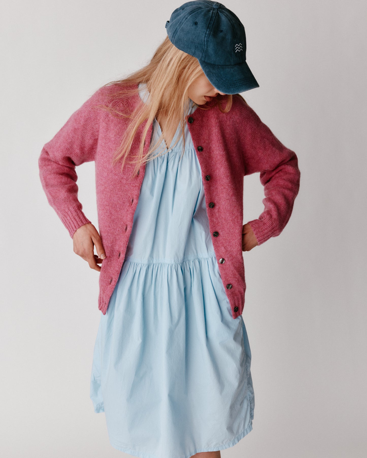 Womens Harley of Scotland Shetland Crew Neck Cardigan - Blush Pink