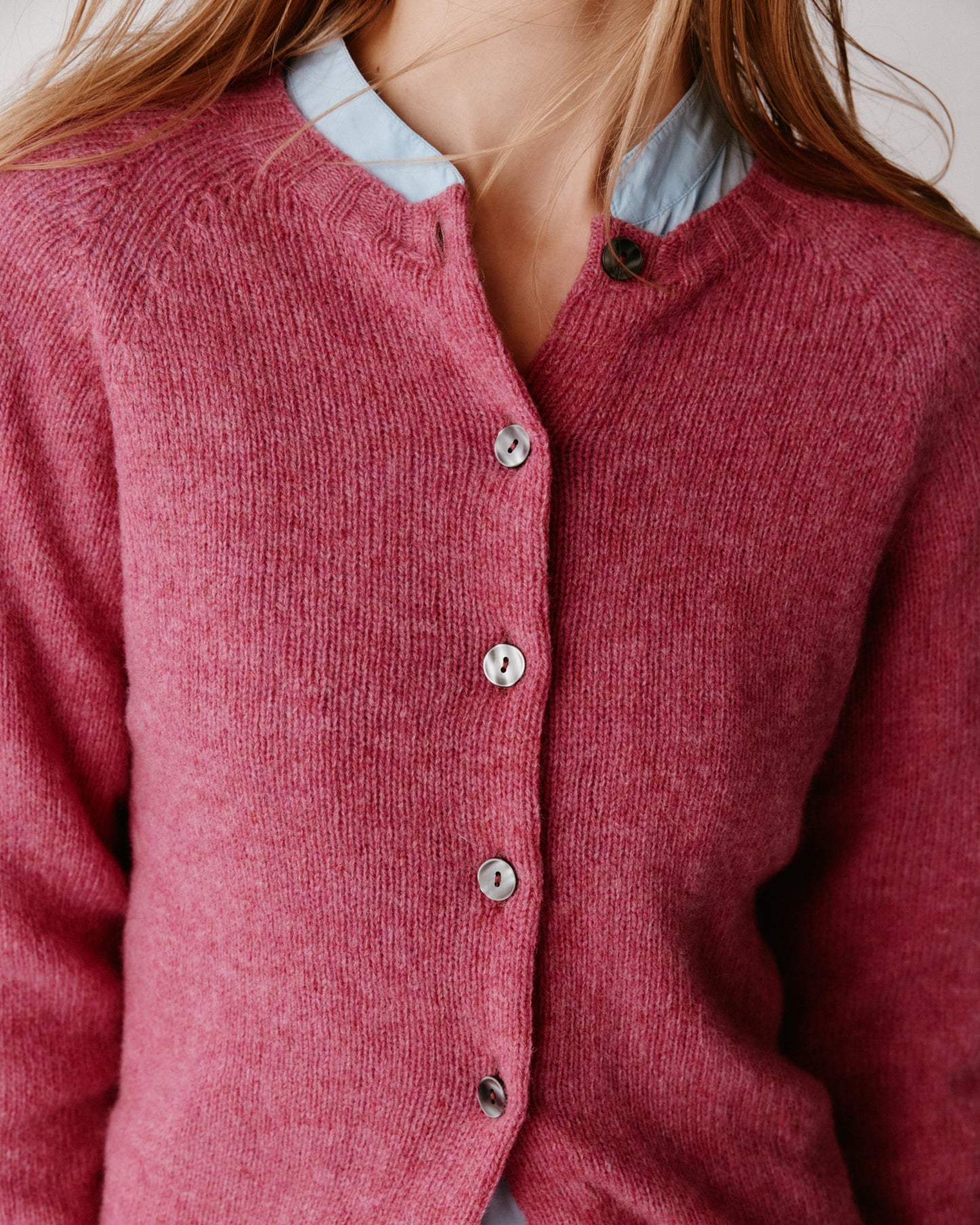 Womens Harley of Scotland Shetland Crew Neck Cardigan - Blush Pink