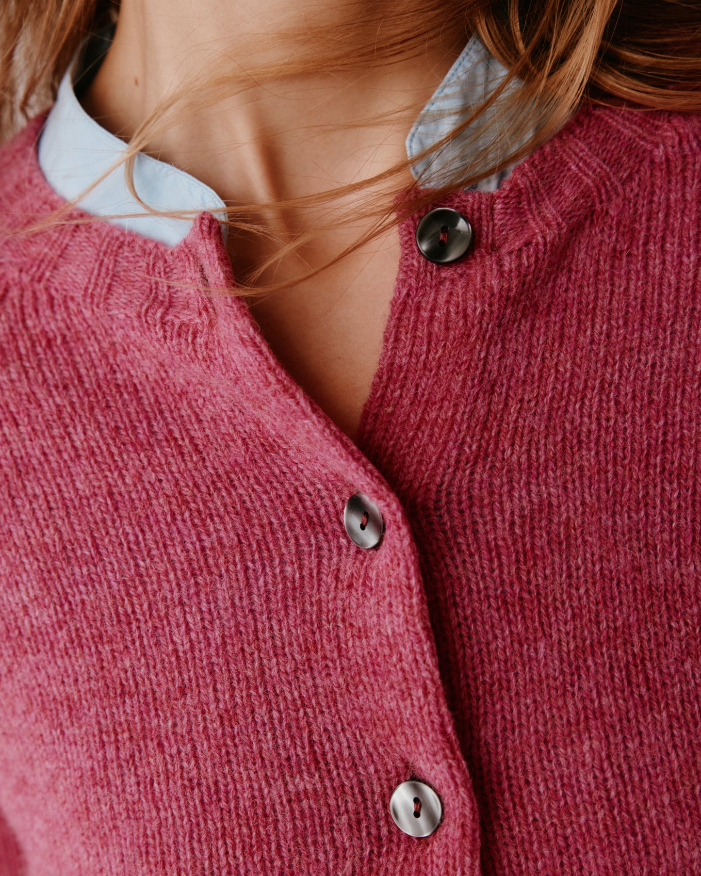 Womens Harley of Scotland Shetland Crew Neck Cardigan - Blush Pink