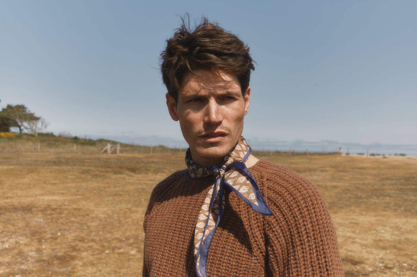 Blue Mogganer Fisherman Ribbed Raglan Chunky Geelong Sweater - Hazelnut Brown