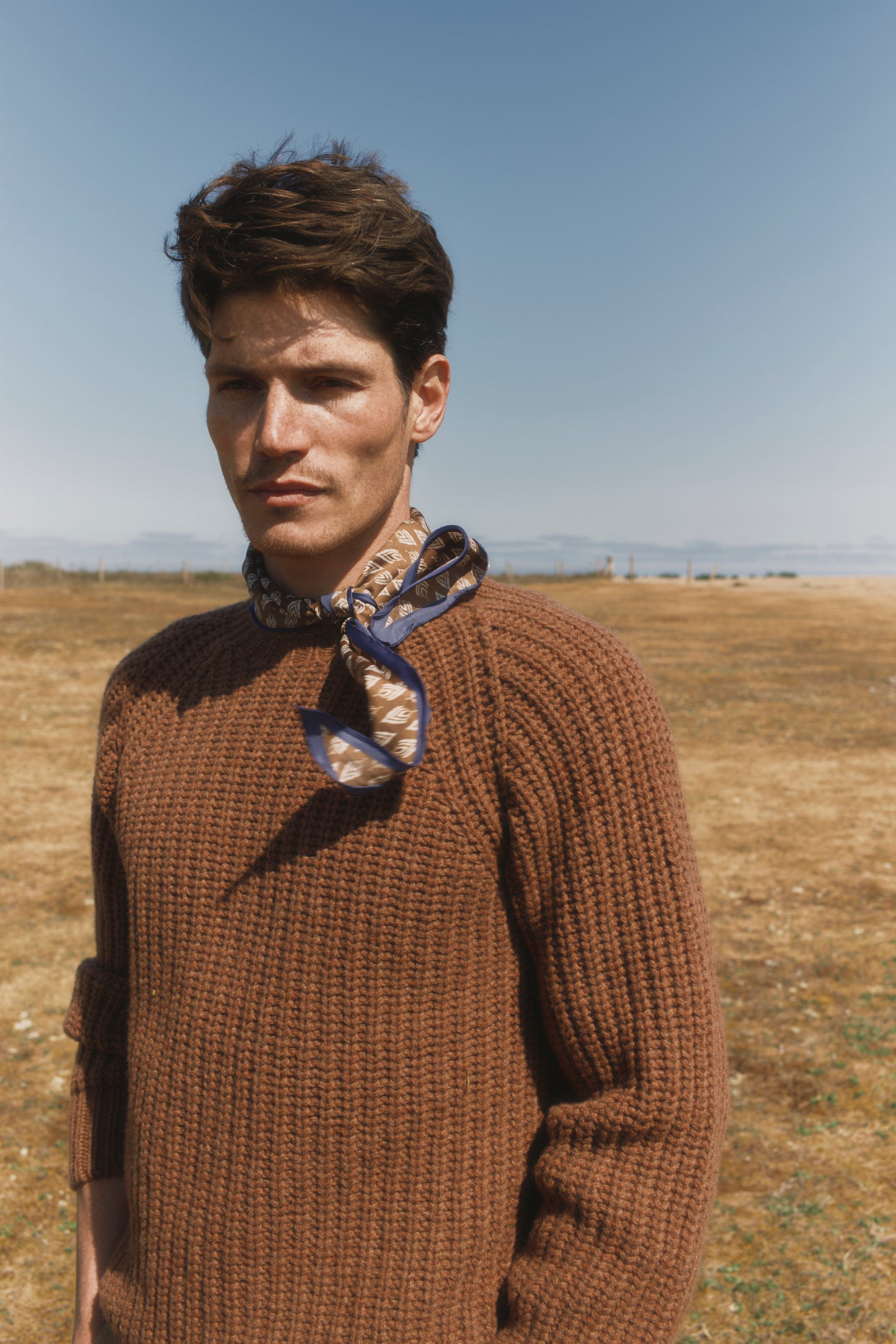 Blue Mogganer Fisherman Ribbed Raglan Chunky Geelong Sweater - Hazelnut Brown