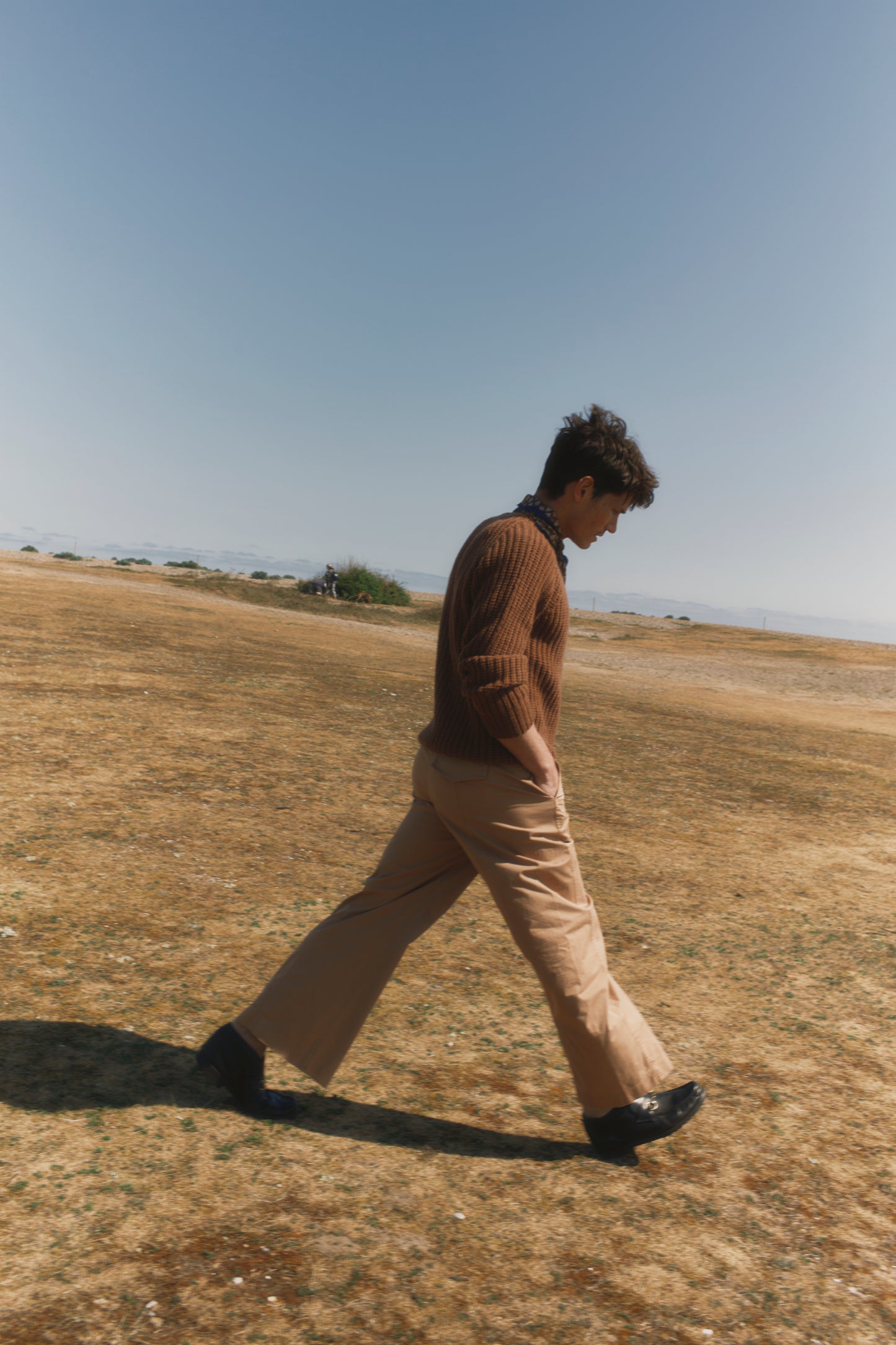 Blue Mogganer Fisherman Ribbed Raglan Chunky Geelong Sweater - Hazelnut Brown