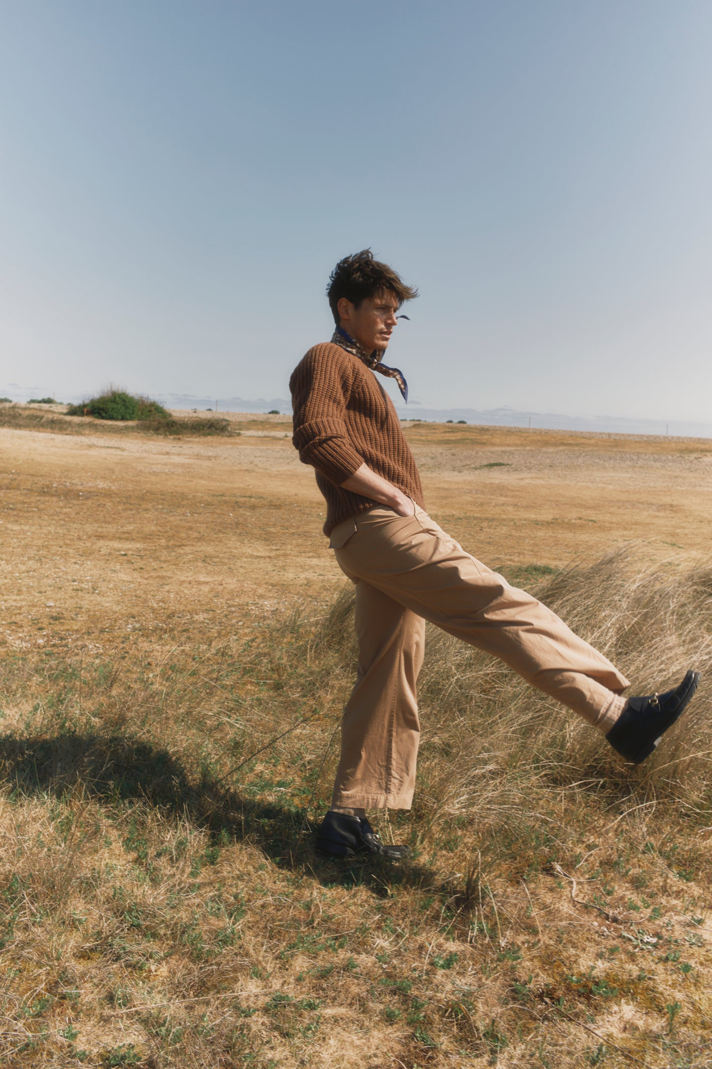 Blue Mogganer Fisherman Ribbed Raglan Chunky Geelong Sweater - Hazelnut Brown