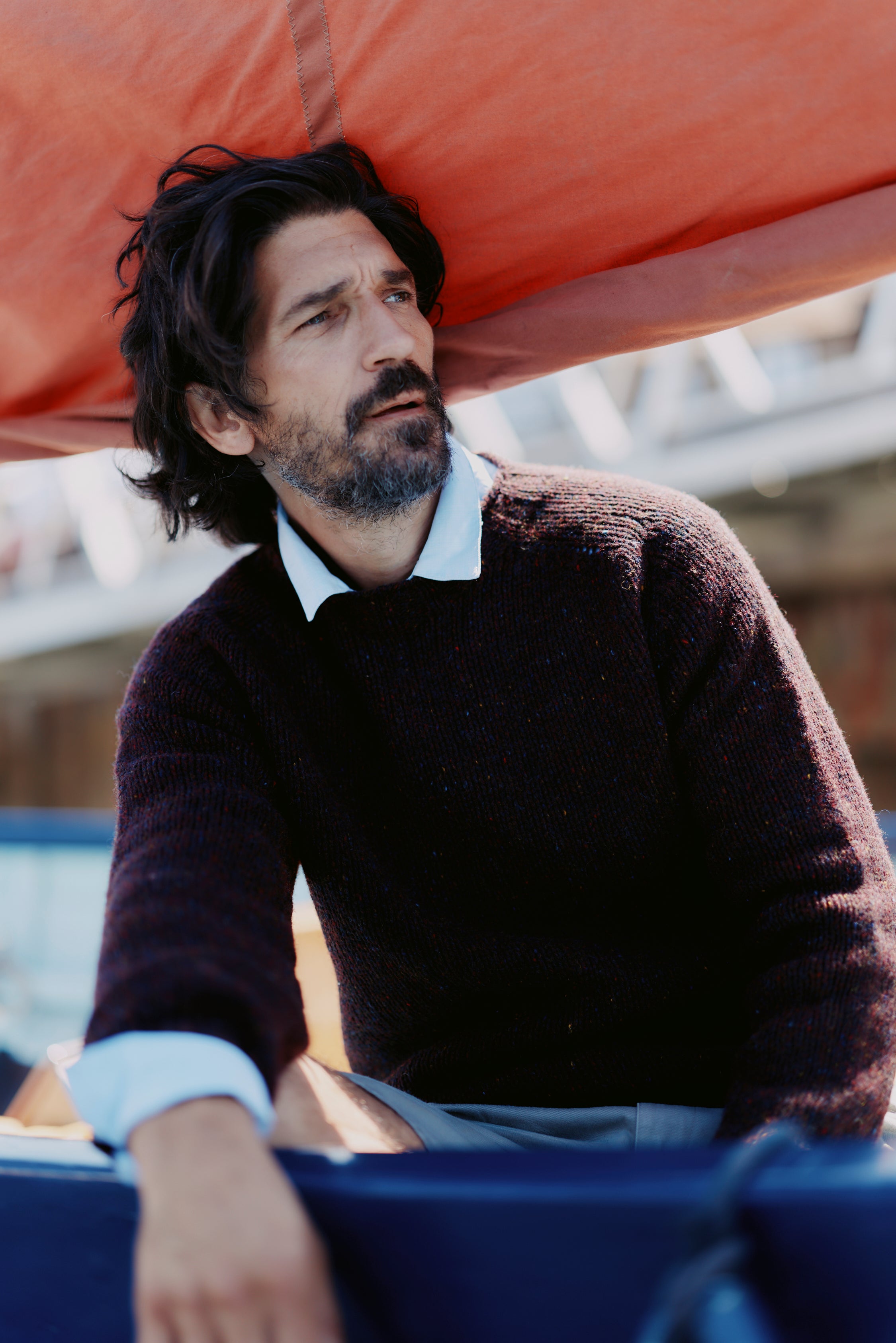 Blue Mogganer Trawlerman Chunky Glenugie Nep Sweater - Lewis Dark
