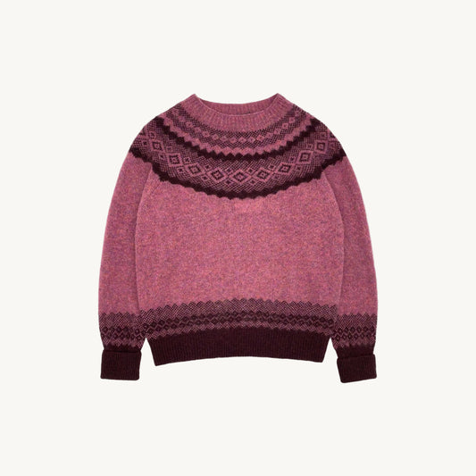 Flatbed Photograph of Borealis Sweater in Zinnia by Bosie Knitwear.