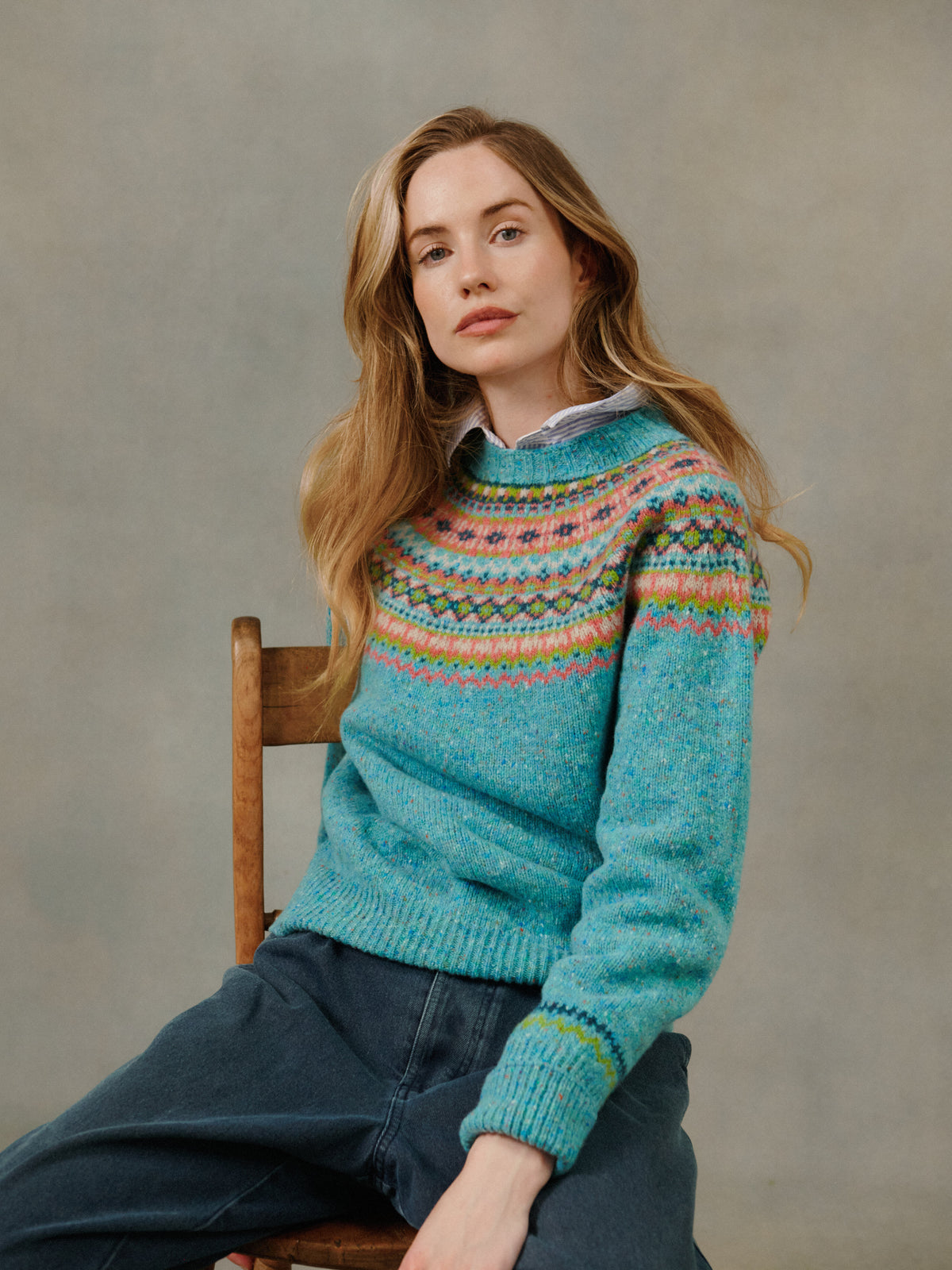 Crofter Yoke Fair Isle Glenugie Nep Women's Sweater - Uist Blue – Bosie ...