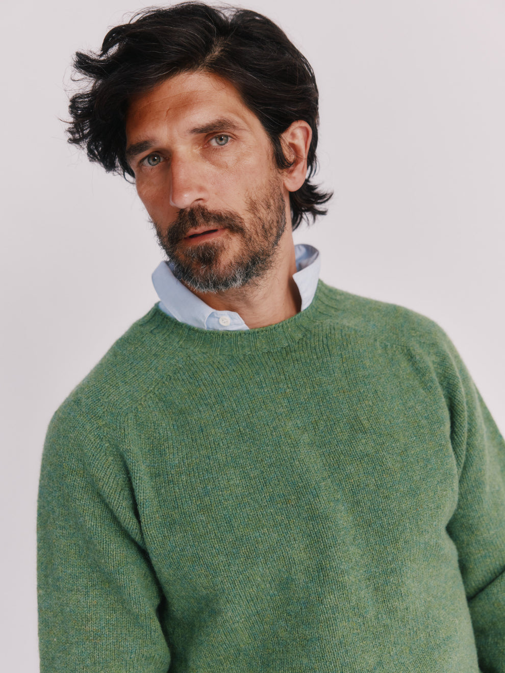 Harley of Scotland Seamless Saddle Shoulder Men's Shetland Sweater- Ba ...