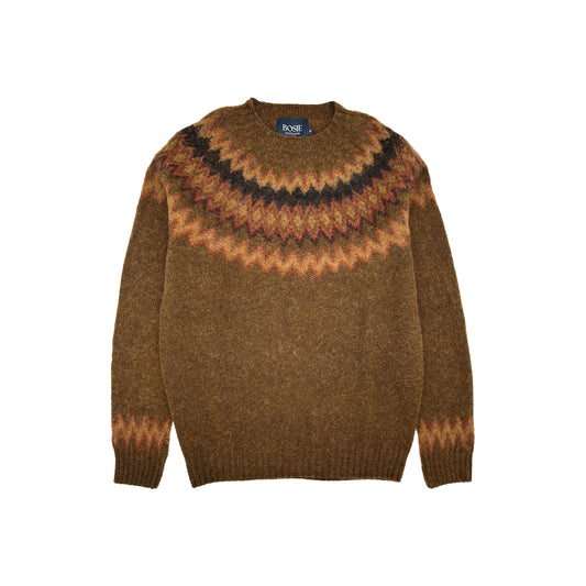 Glacier Yoke  Brushed Fair Isle Men's Sweater - Dark Olive