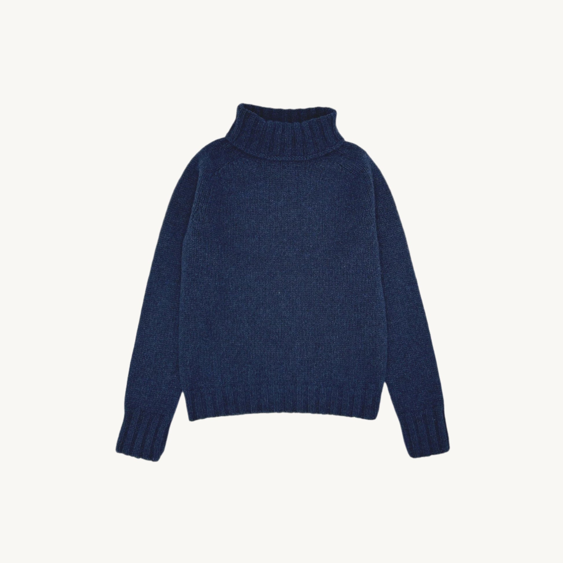 Flatbed Photograph of a women's Big Softy cosmos navy chunky geelong polo neck sweater jumper