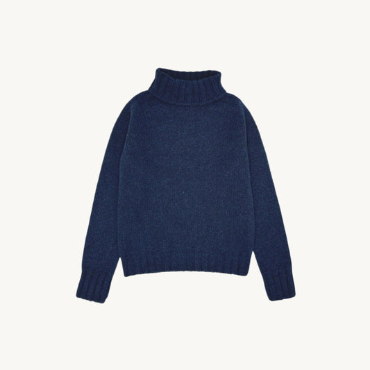 Flatbed Photograph of a women's Big Softy cosmos navy chunky geelong polo neck sweater jumper