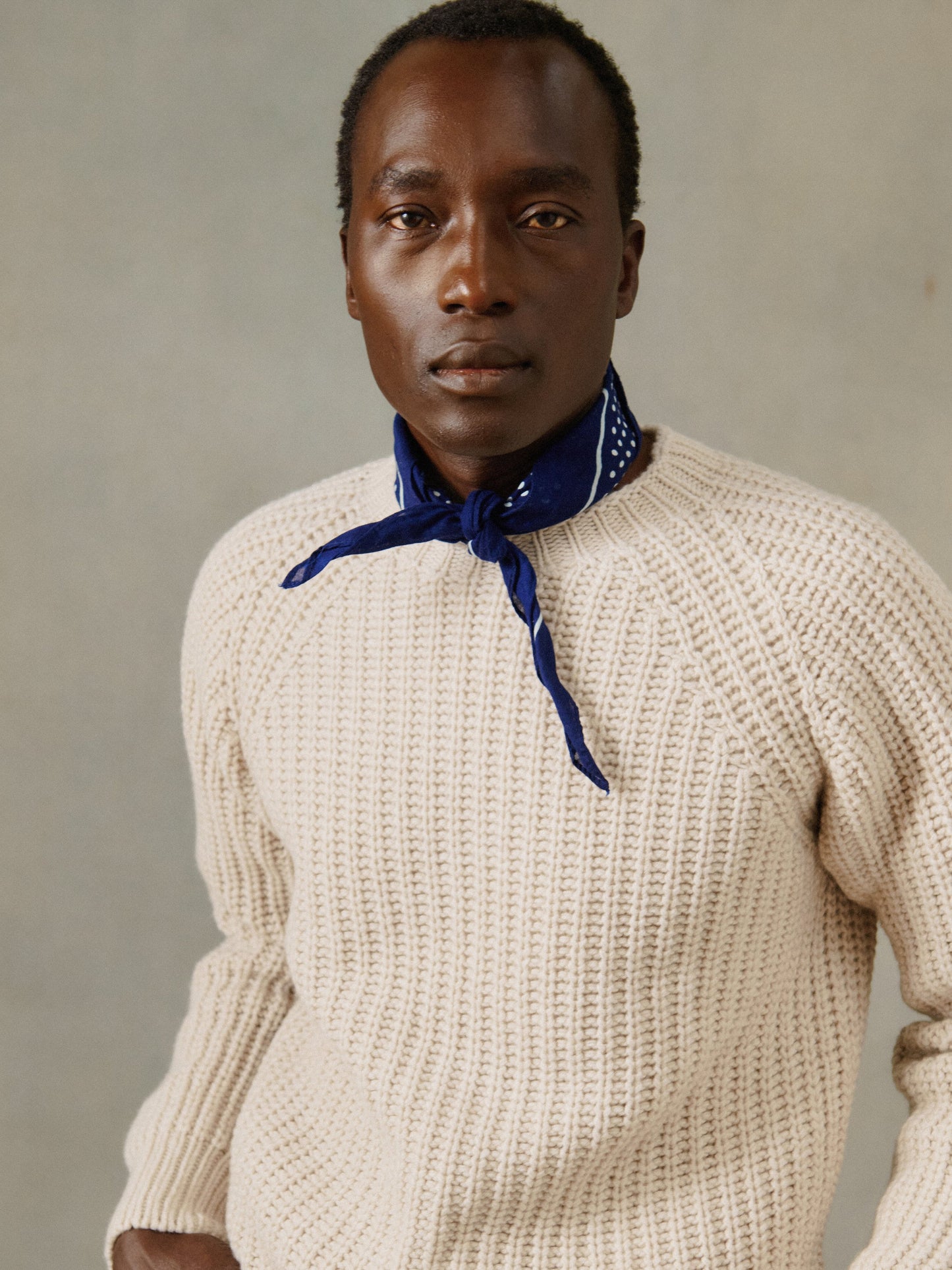 Blue Mogganer Fisherman Ribbed Raglan Chunky Geelong Sweater