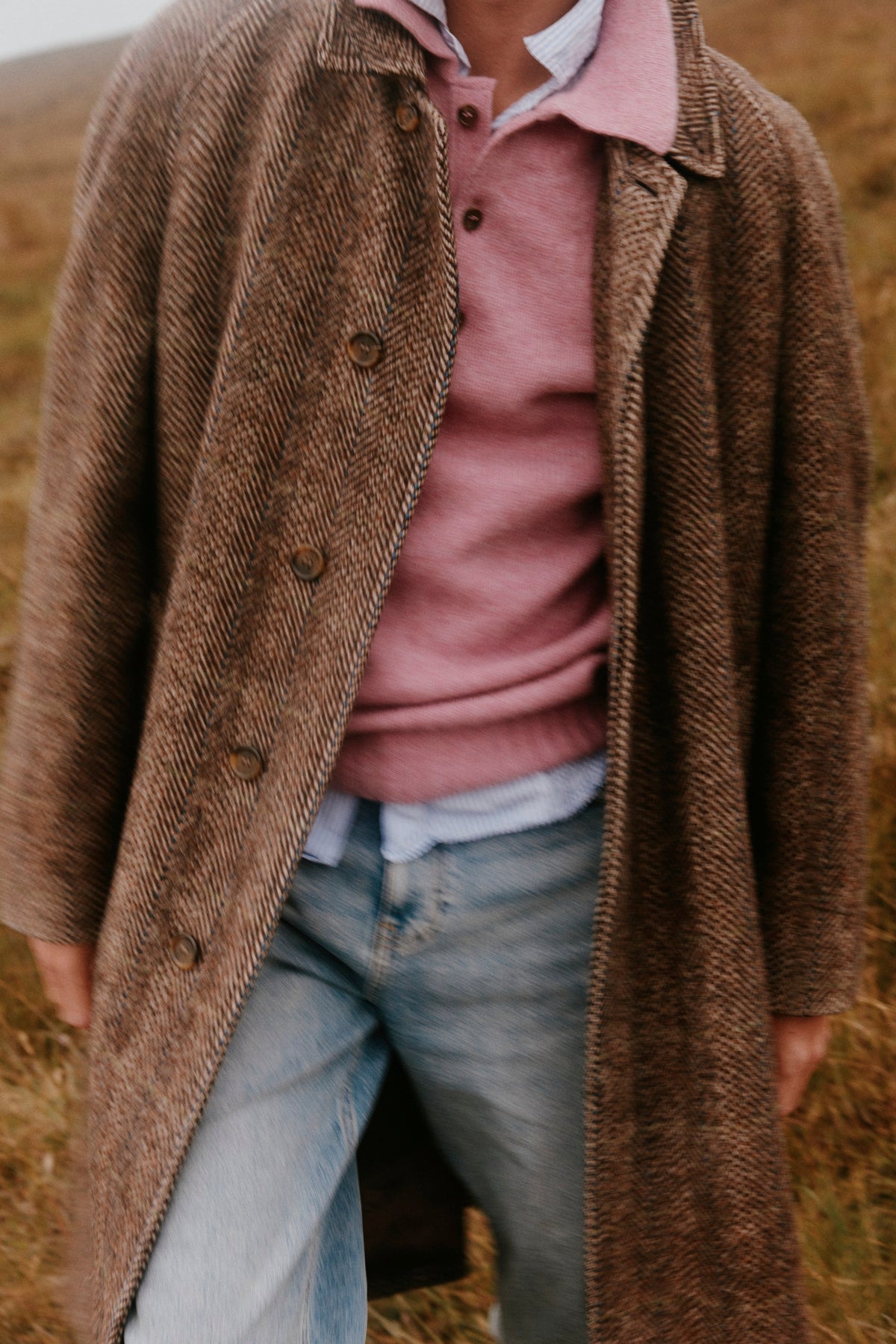 Men's Eton jumper in Bosie Pink from the Bosie Knitwear autumn/winter 2026 collection – pure wool knitwear, knitted in Scotland
