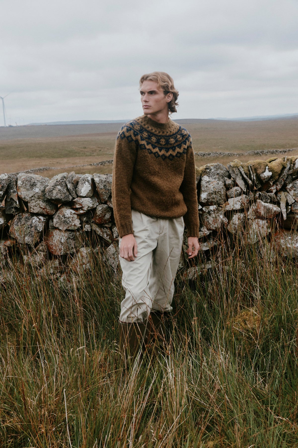 Men's Highland jumper in Moorland from the Bosie Knitwear autumn/winter 2026 collection – pure wool knitwear, knitted in Scotland
