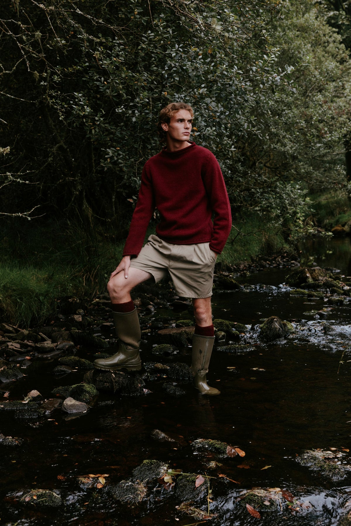Men's Whaler jumper in Claret from the Bosie Knitwear autumn/winter 2026 collection – pure wool knitwear, knitted in Scotland