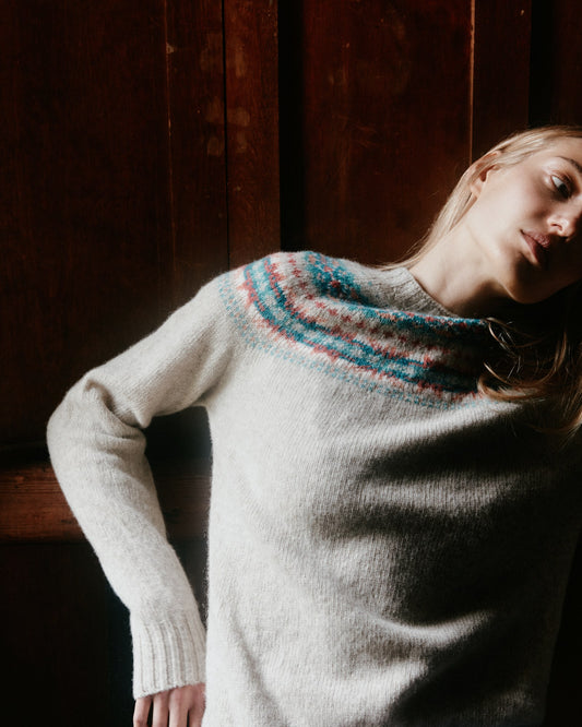 Women's Skye jumper in Vellum from the Bosie Knitwear autumn/winter 2026 collection – pure wool knitwear, knitted in Scotland