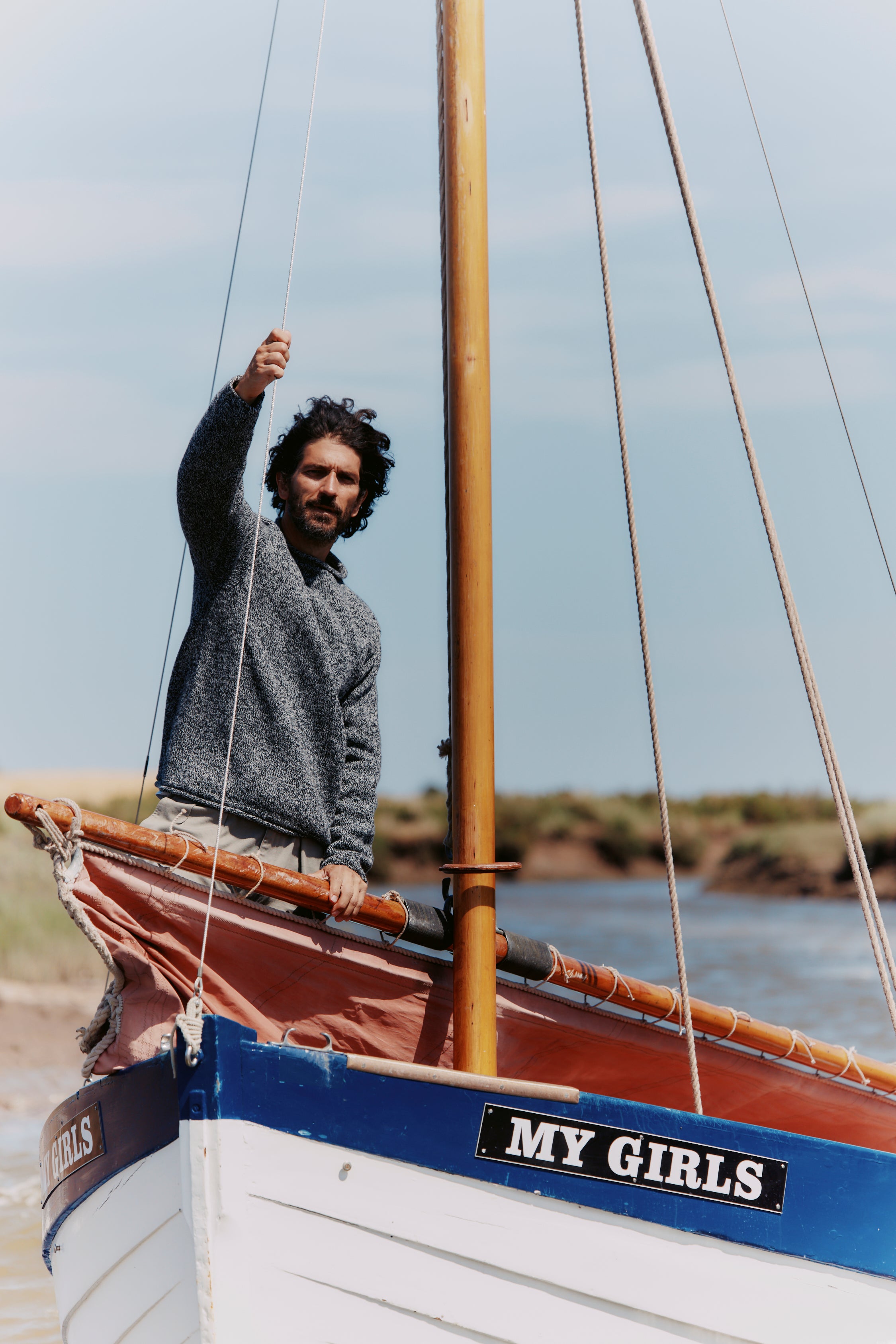 Blue Mogganer Whaler Rolled Neck Chunky Sweater – Bosie Knitwear ®