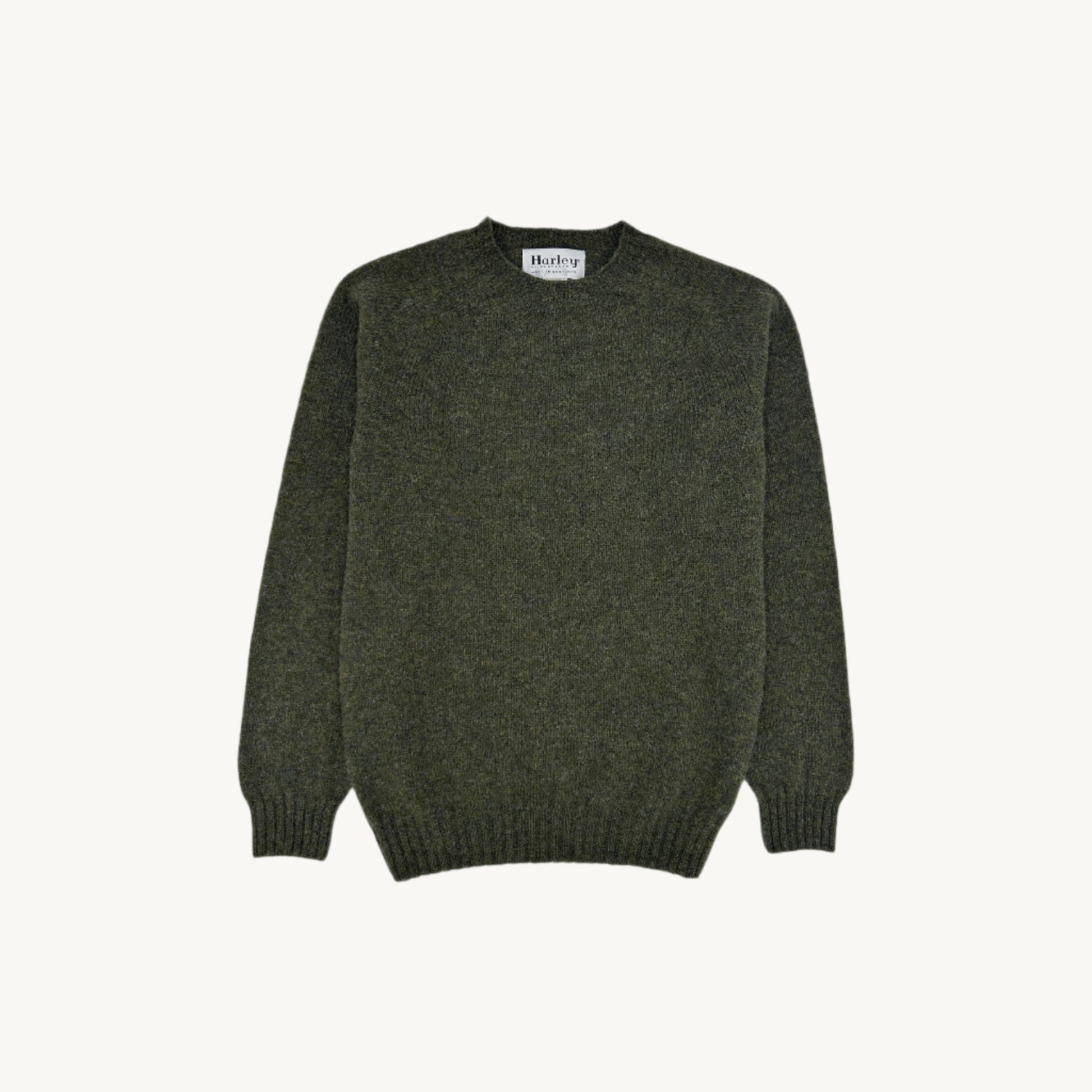 Harley of Scotland Seamless Saddle Shoulder Men's Shetland Sweater- Pineshadow Green Pineshadow Green S
