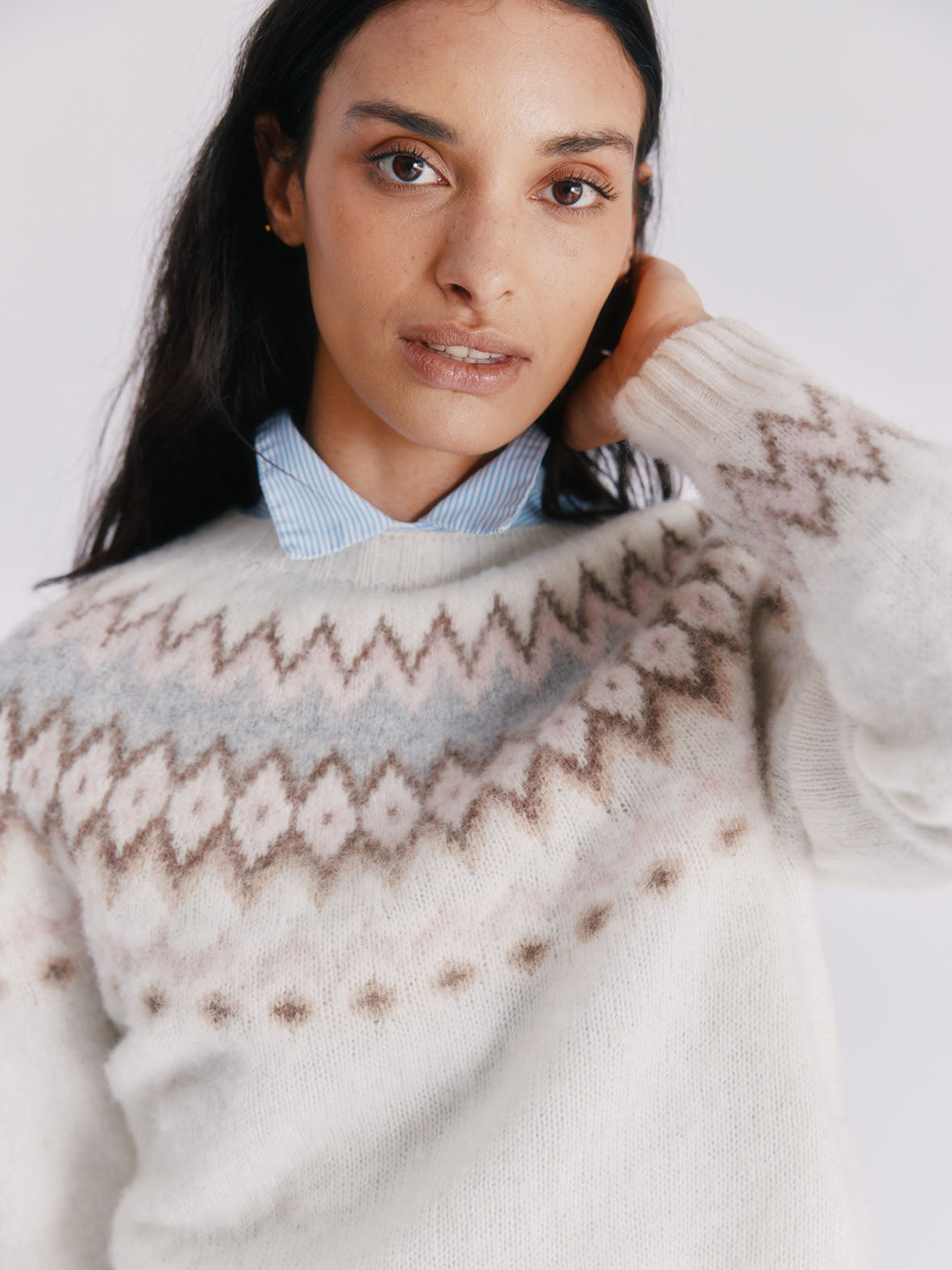 Fjord Yoke Brushed Fair Isle Women's Lambswool Sweater Winter White Winter White S